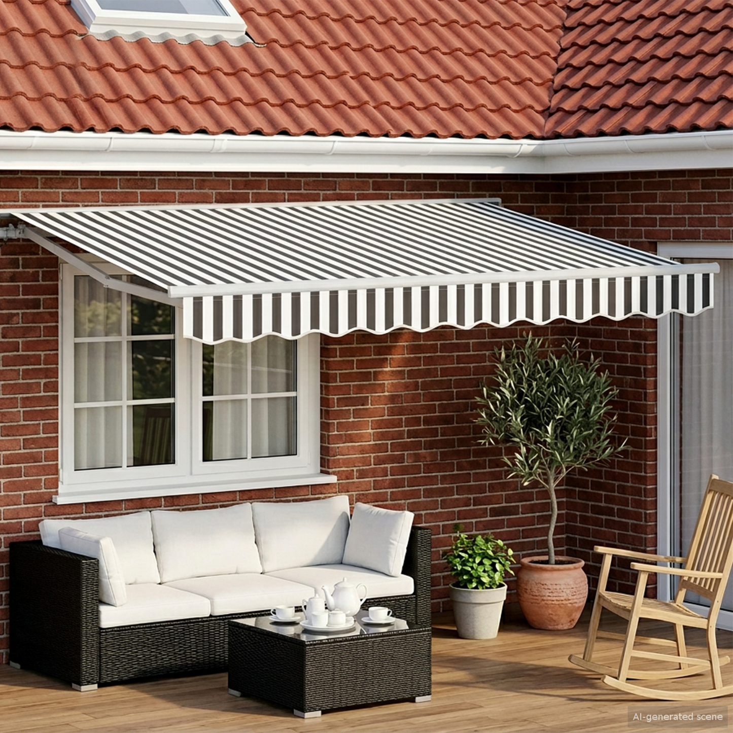 Manual Awning Frame with LEDs Anthracite and White 3.5 x 2.5 m
