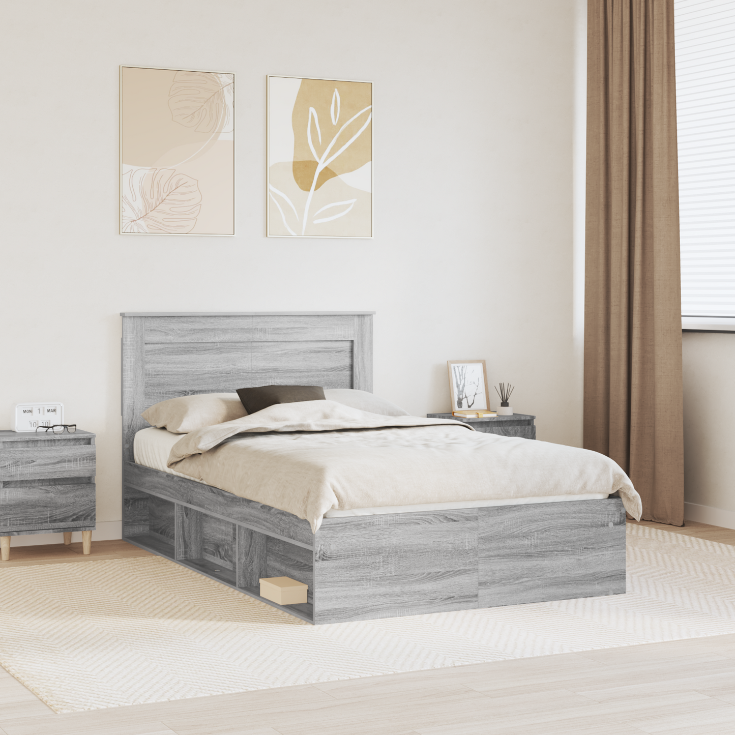 Bed Frame with Drawer Grey Sonoma 120 x 190 cm Solid Pine Wood