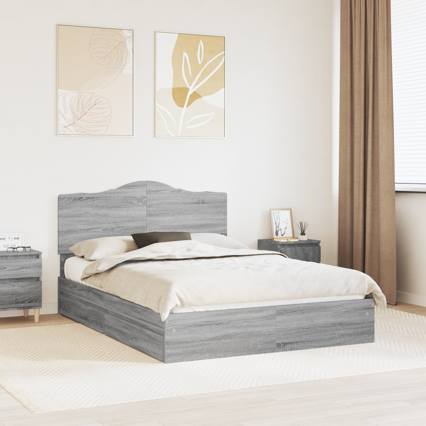 Storage Bed Grey Sonoma 160 x 200 cm Engineered Wood