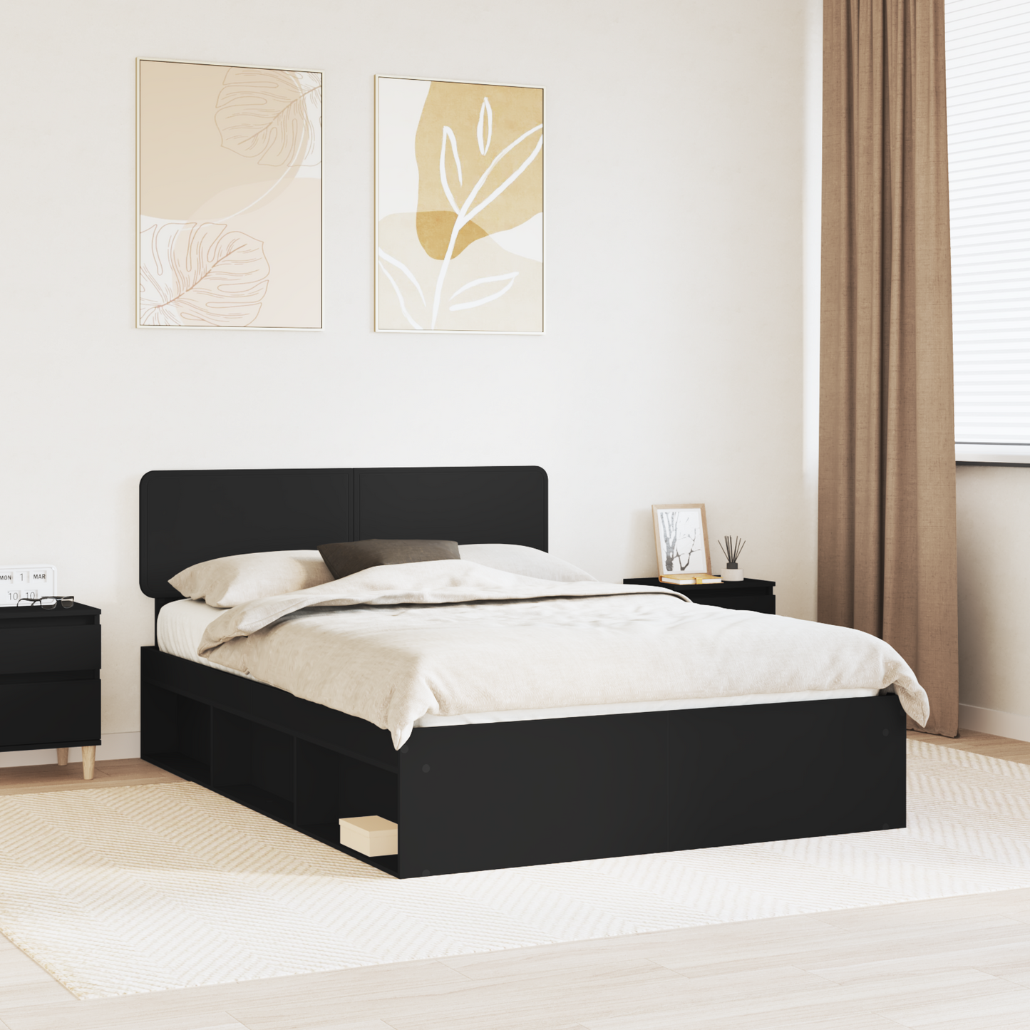 Bed Frame with Headboard Black 160 x 200 cm Solid Pine Wood