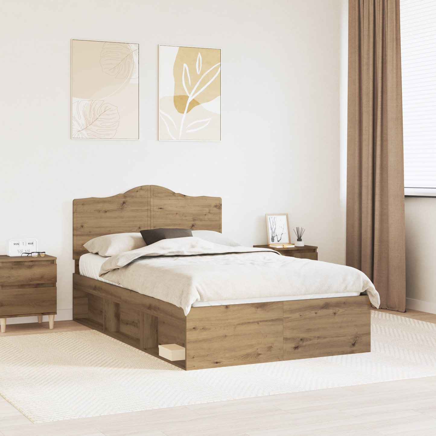 Bed Frame Artisian Oak 135 x 190 cm Solid Pine Wood