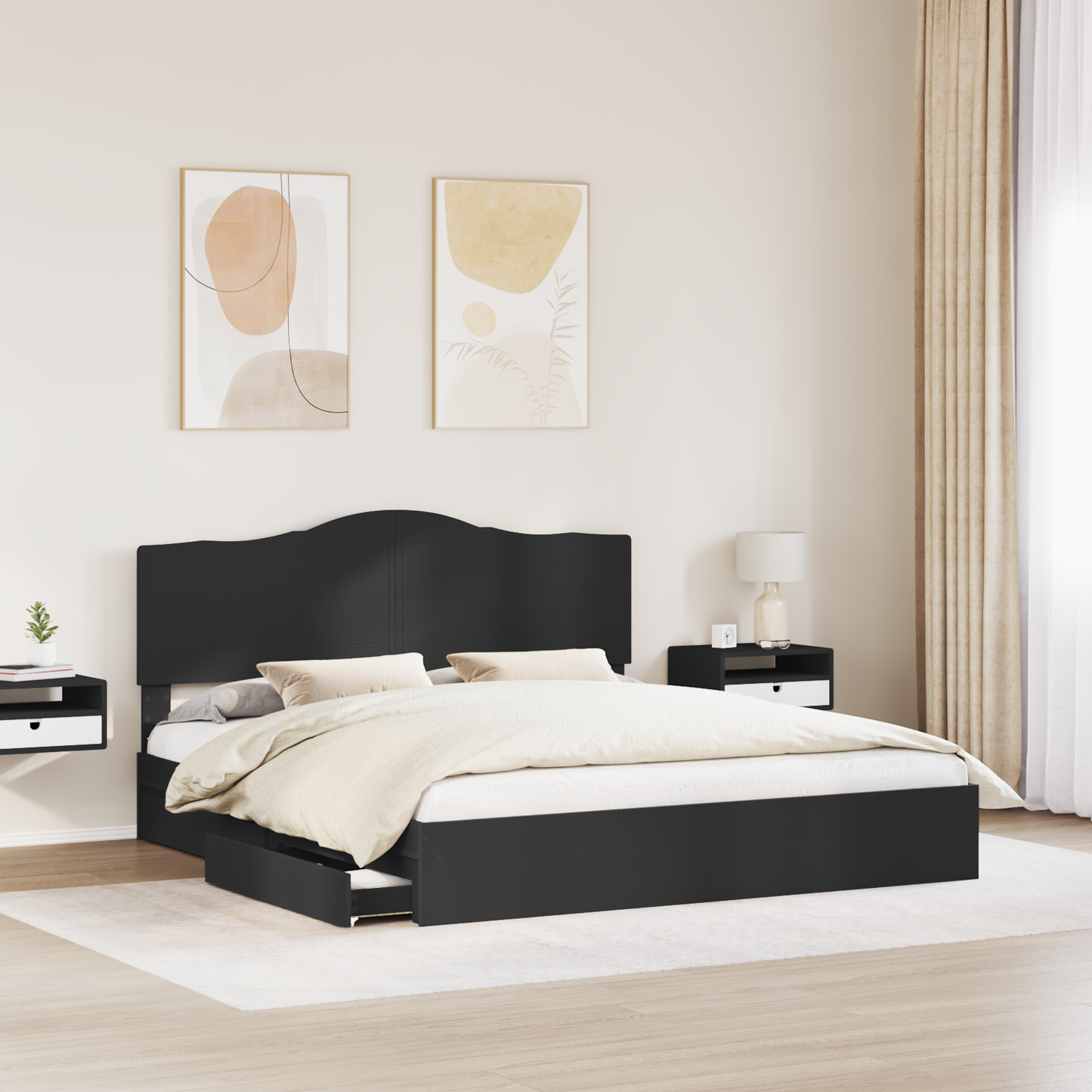 Storage Bed with Headboard Black 200 x 200 cm Engineered Wood