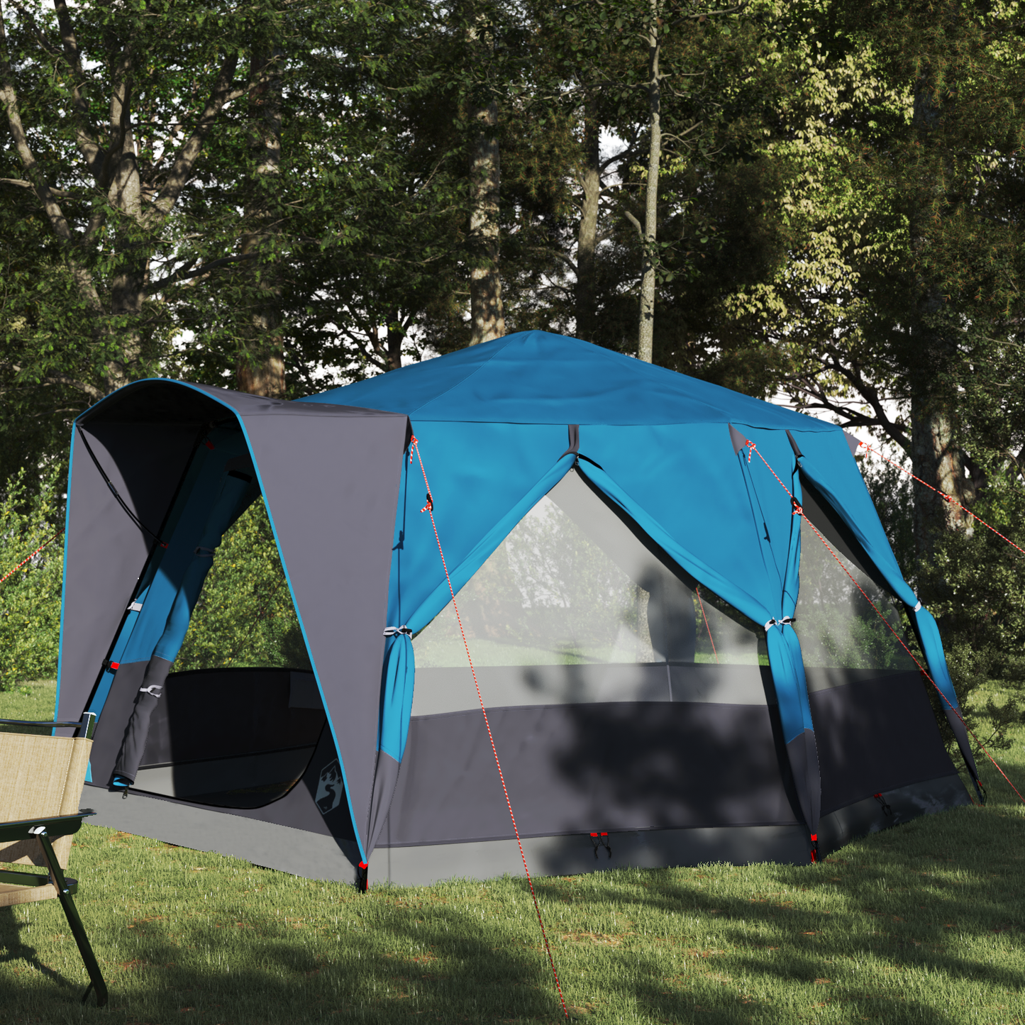 Cabin Tent 5-Person with Roof Blue and Grey 333 x 317 x 194 cm