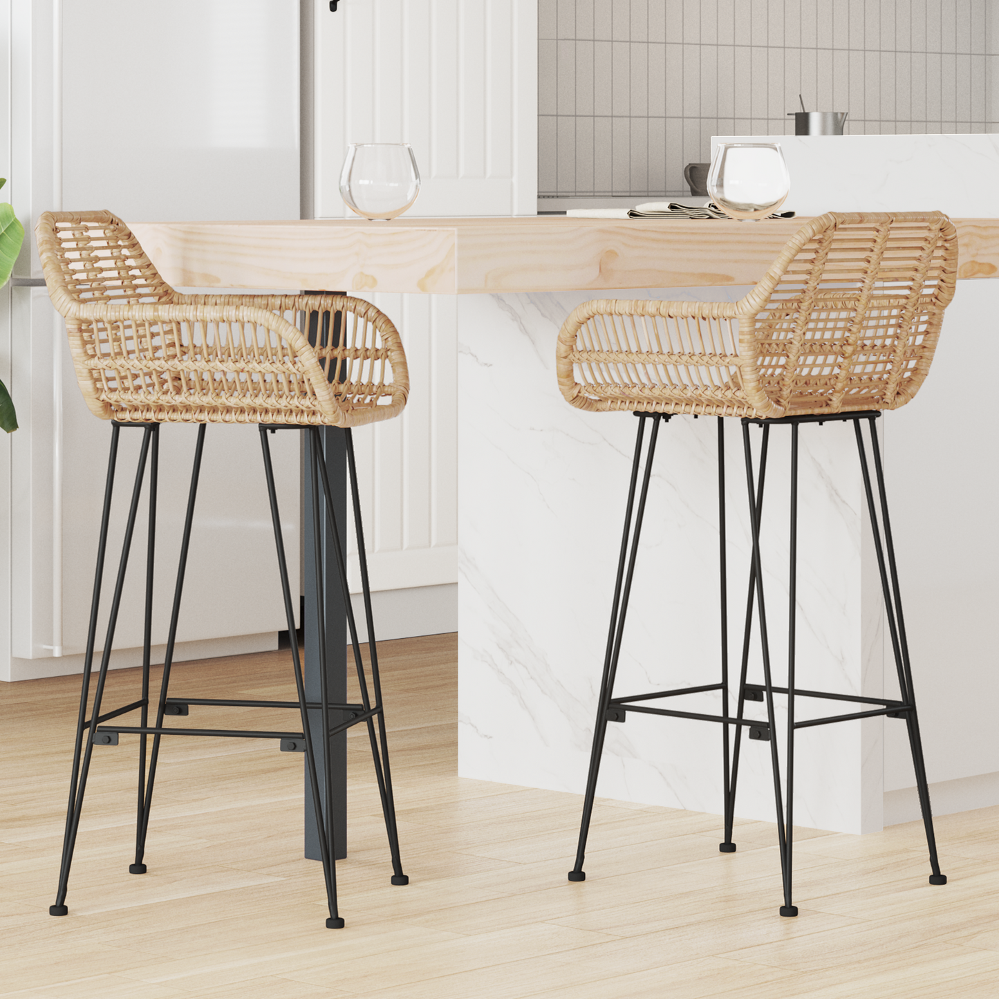 Bar Chair 2 pcs 55 x 52 x 105 cm Rattan and Iron