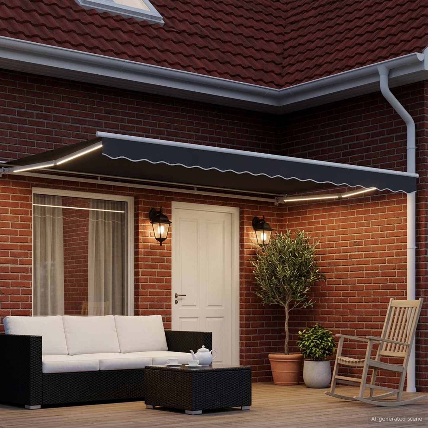 Manual Awning Frame with LEDs White and Anthracite 4 x 2 m