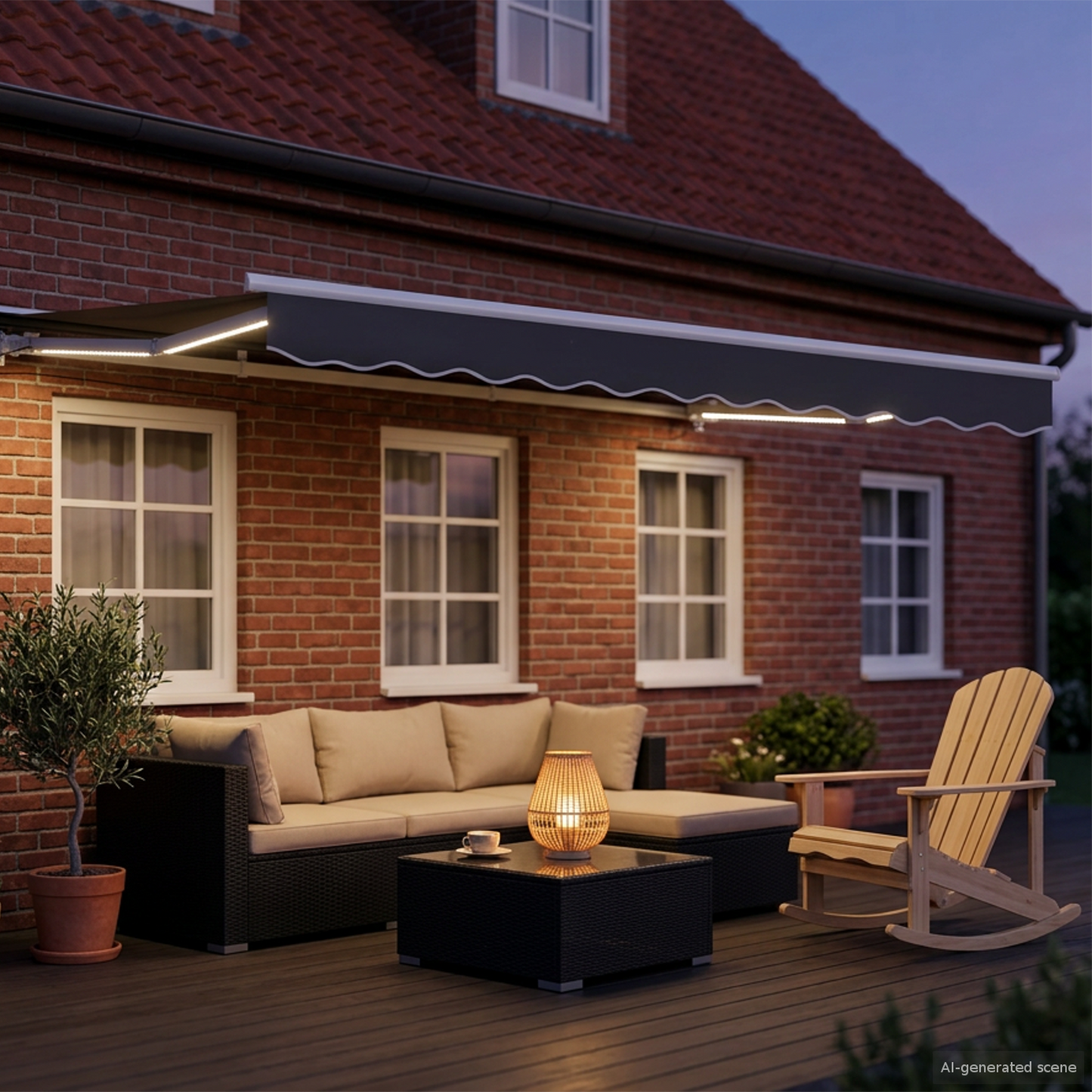 Manual Awning Frame with LEDs White and Anthracite 3 x 2.5 m