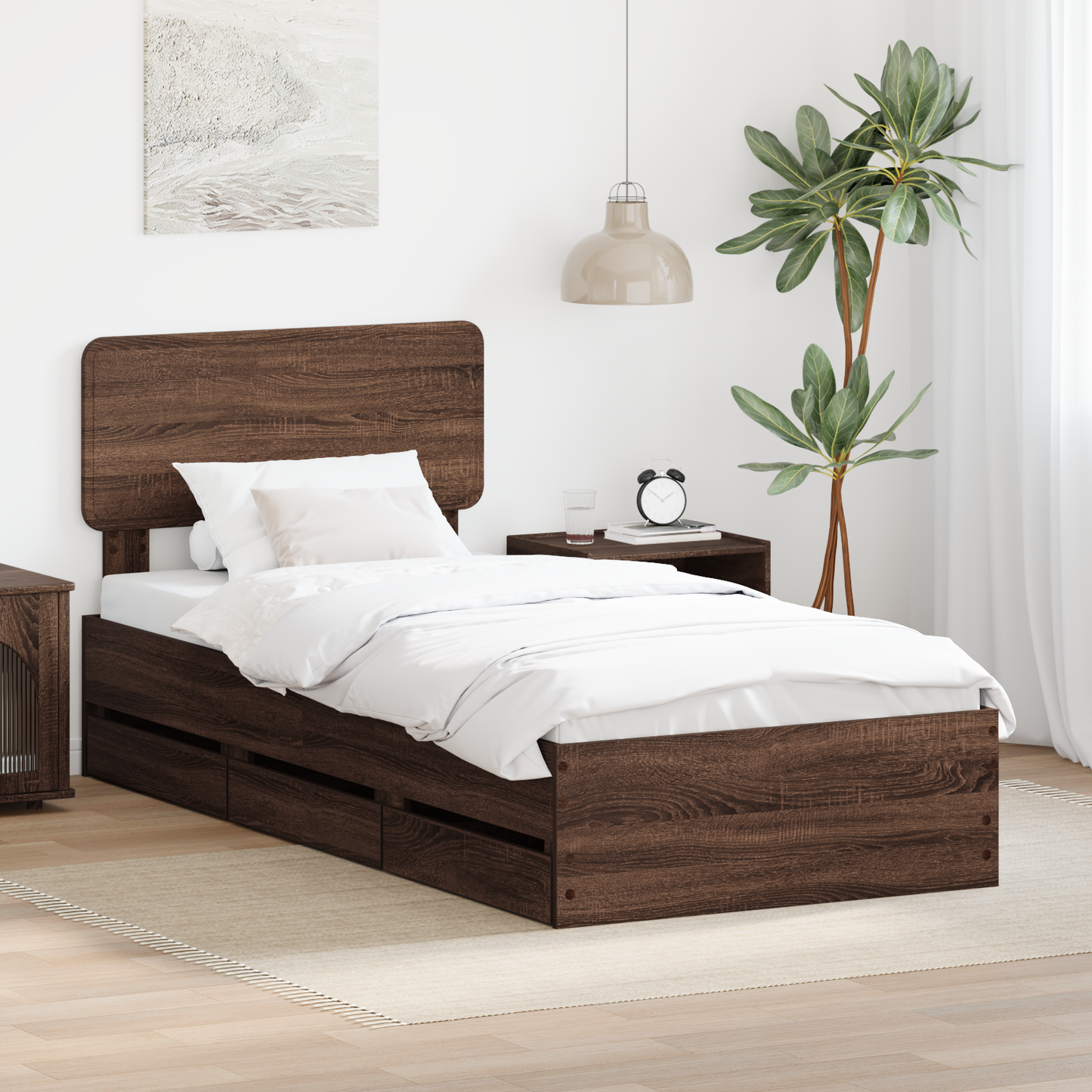 Bed Frame with Drawer Brown Oak 75 x 190 cm Engineered Wood