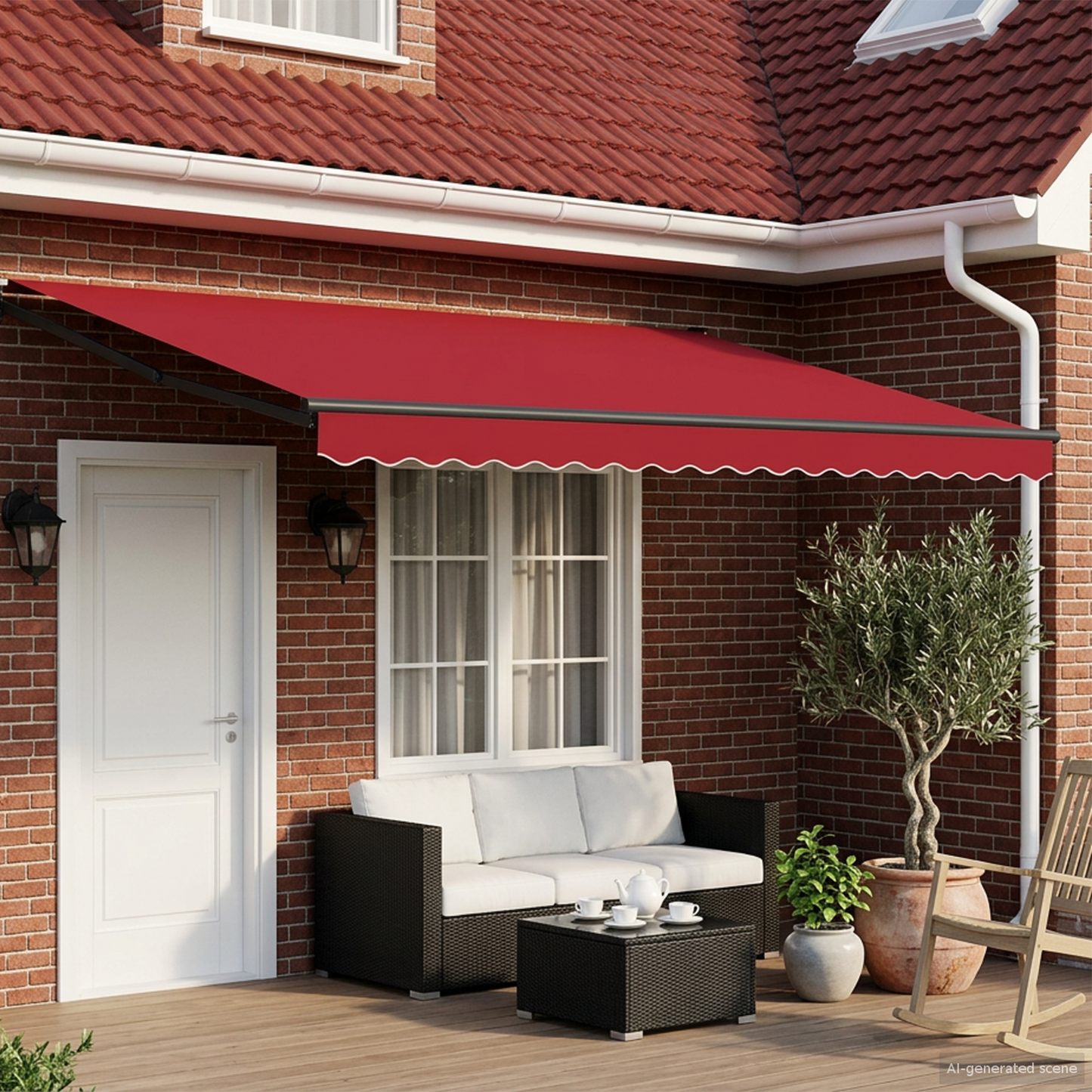 Manual Retractable Awning with LEDs Red and Anthracite 4 x 3 m