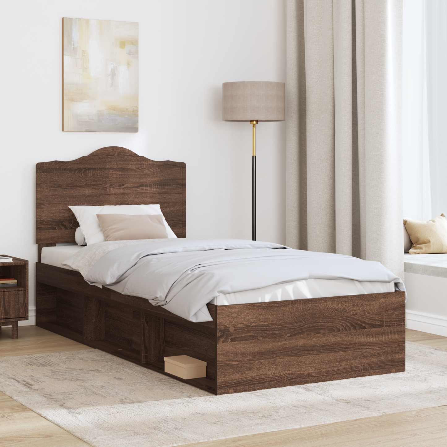 Bed Frame with Headboard Brown Oak 75 x 190 cm Solid Pine Wood