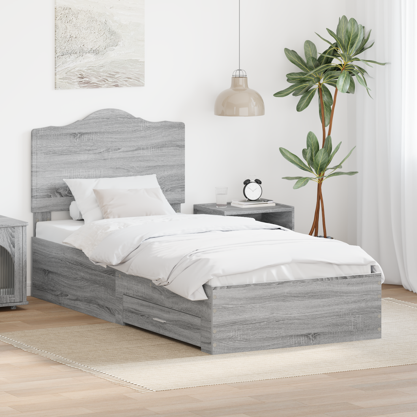 Bed Frame with Drawer Grey Sonoma 100 x 200 cm Engineered Wood