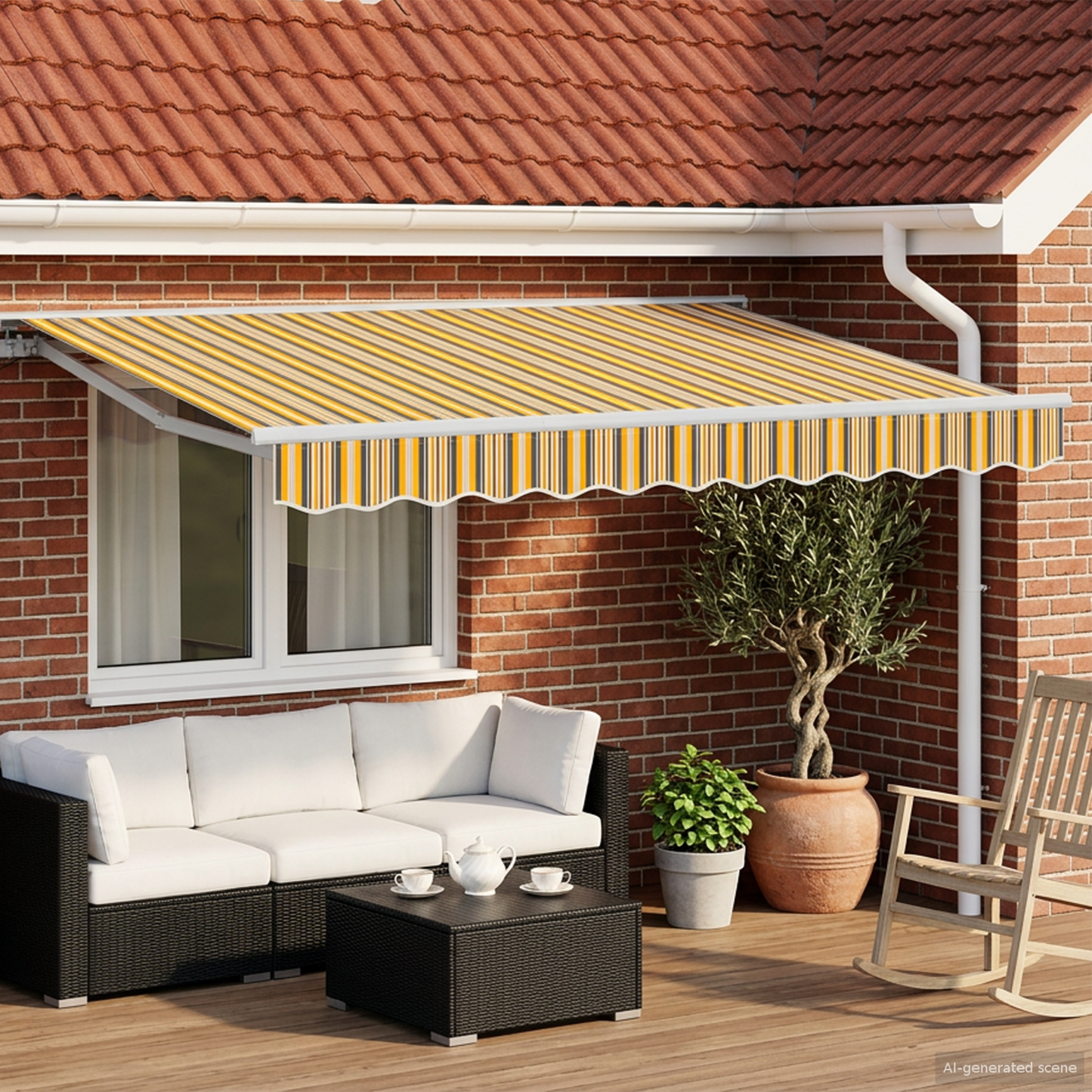Manual Retractable Awning Yellow, Grey and White 3.5 x 2.5 m
