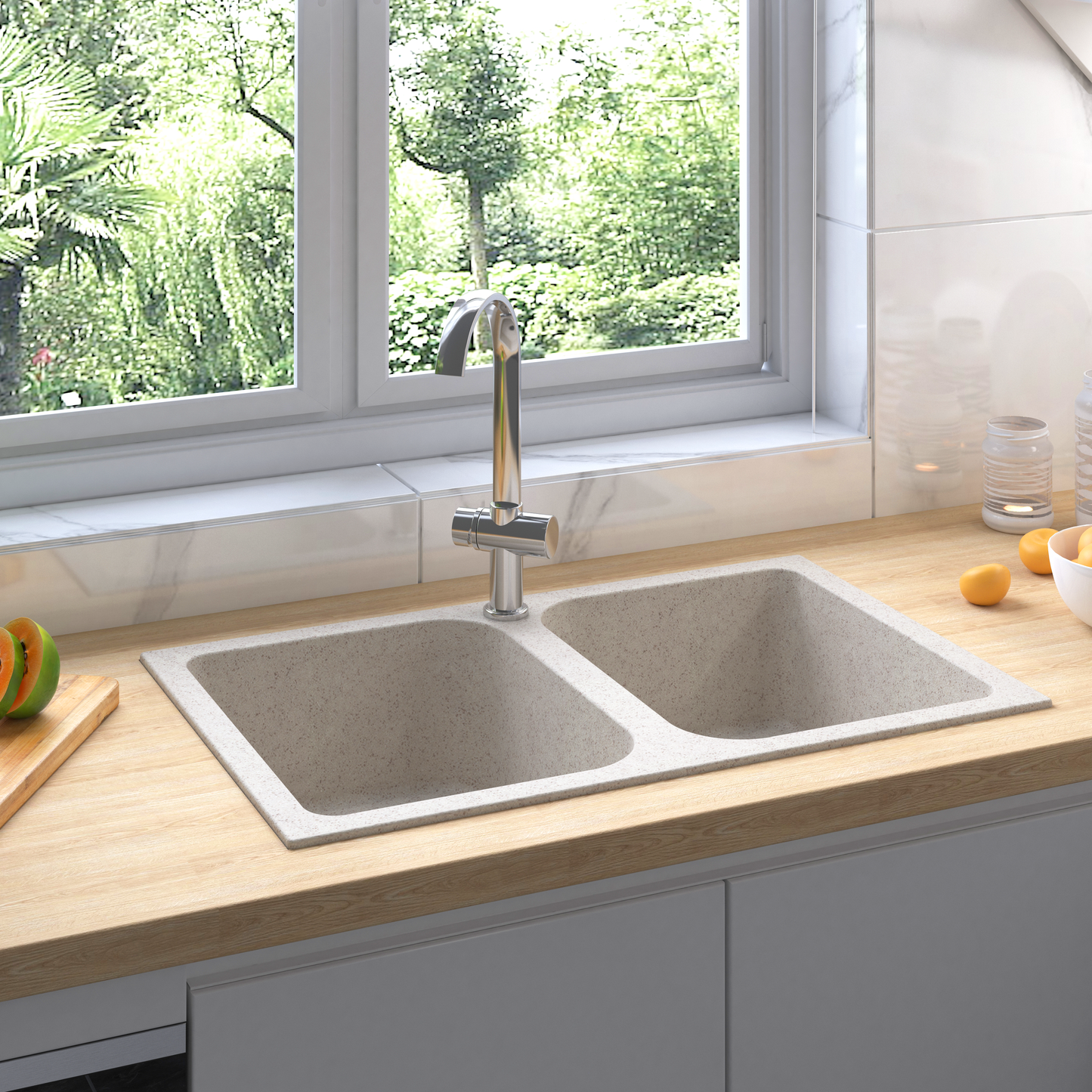 Kitchen Sink Beige 76 x 48 x 30 cm Quartz and Resin