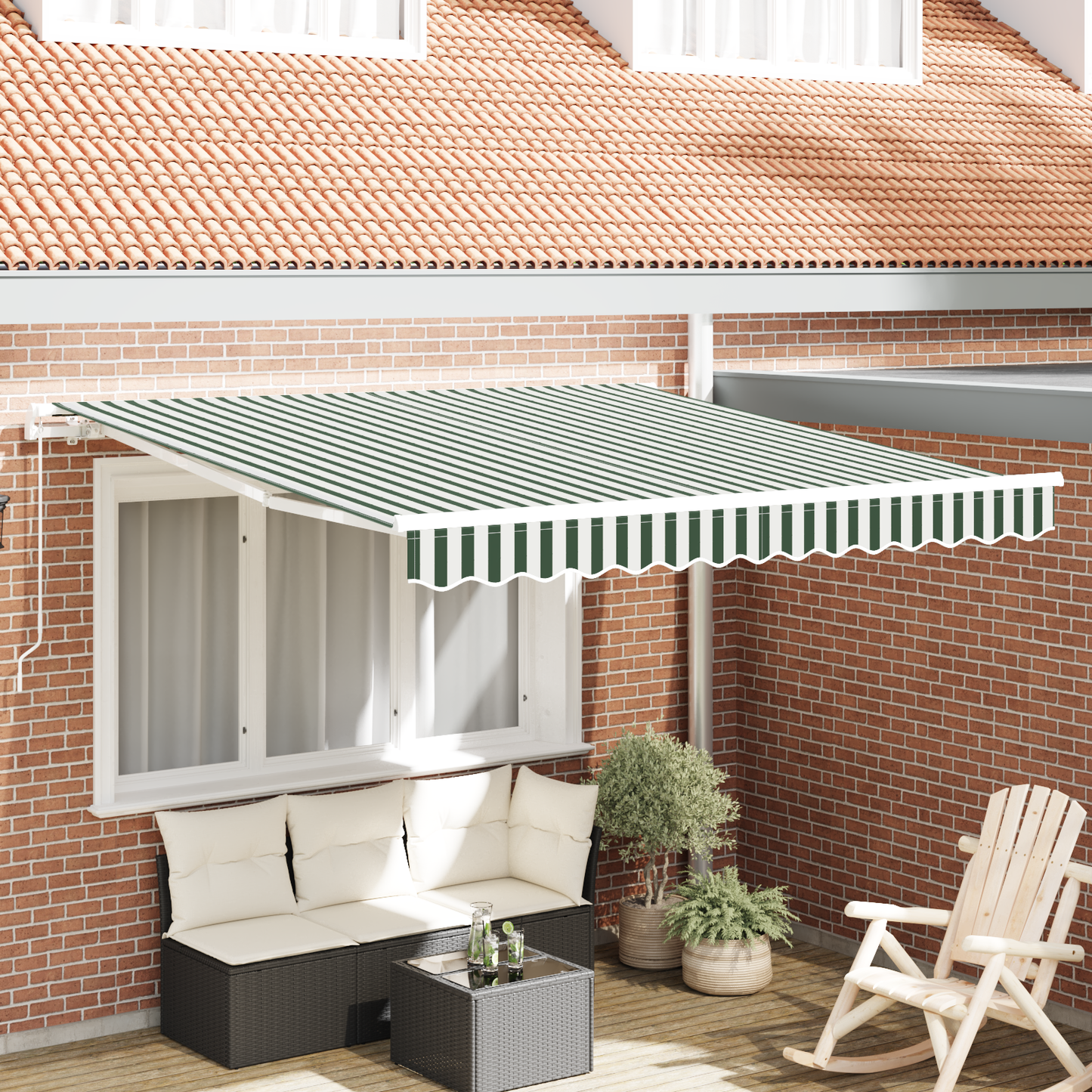 Retractable Awning Green and White 350 x 250 cm