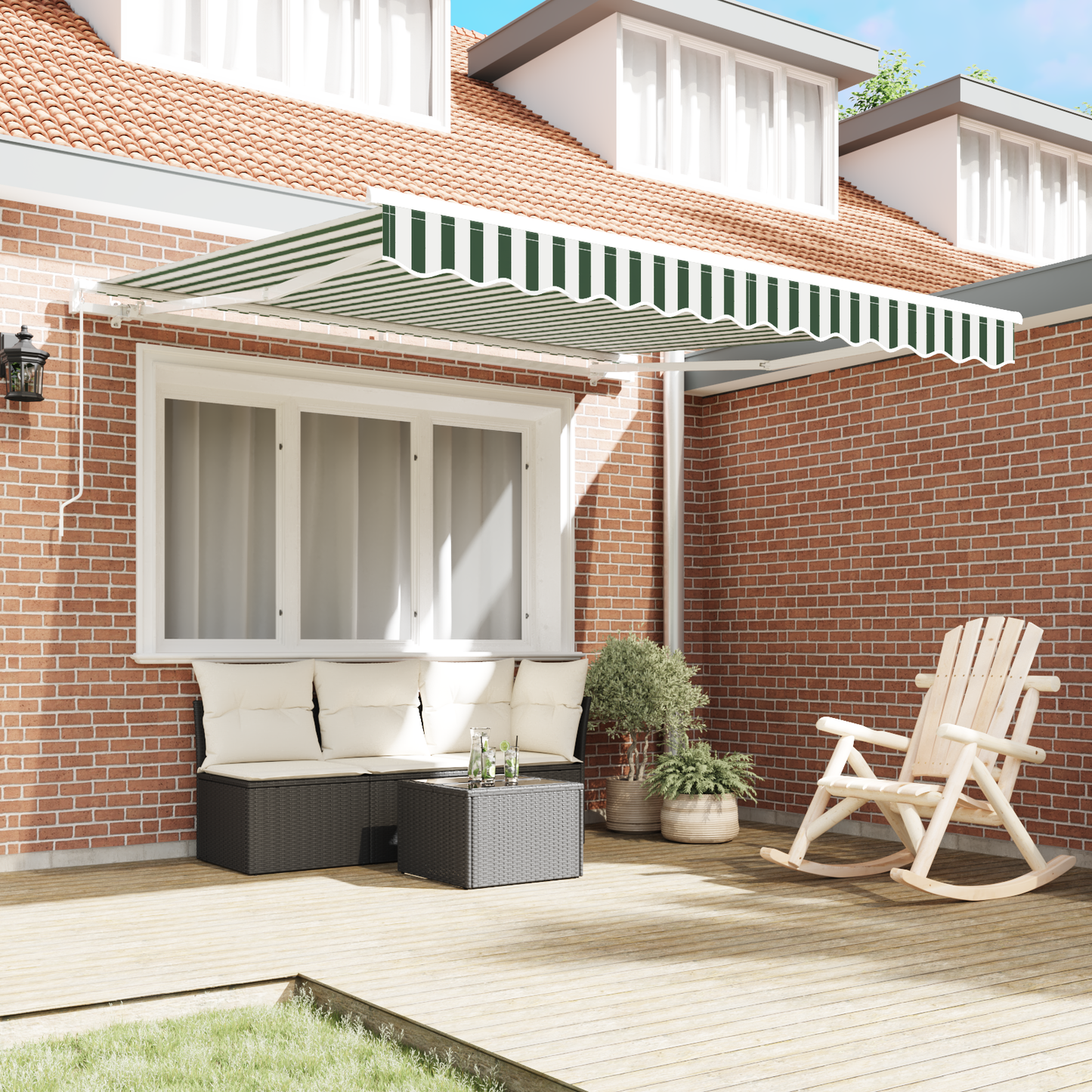Retractable Awning Green and White 350 x 250 cm