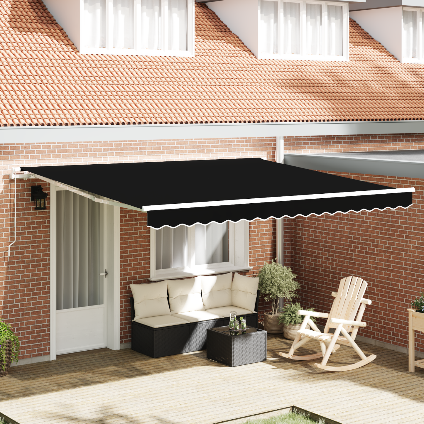 Retractable Awning Black 400 x 300 cm Polyester and Aluminium