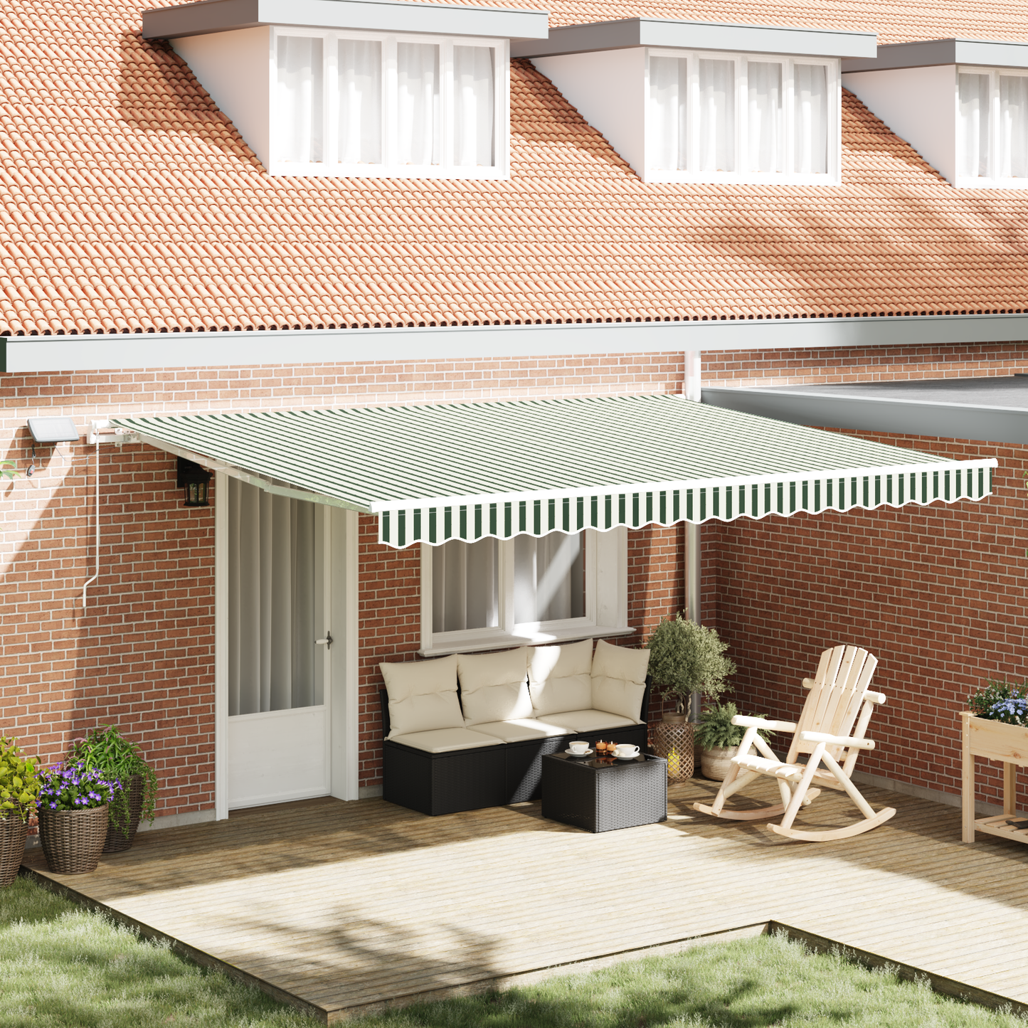 Retractable Awning Green and White 450 x 350 cm
