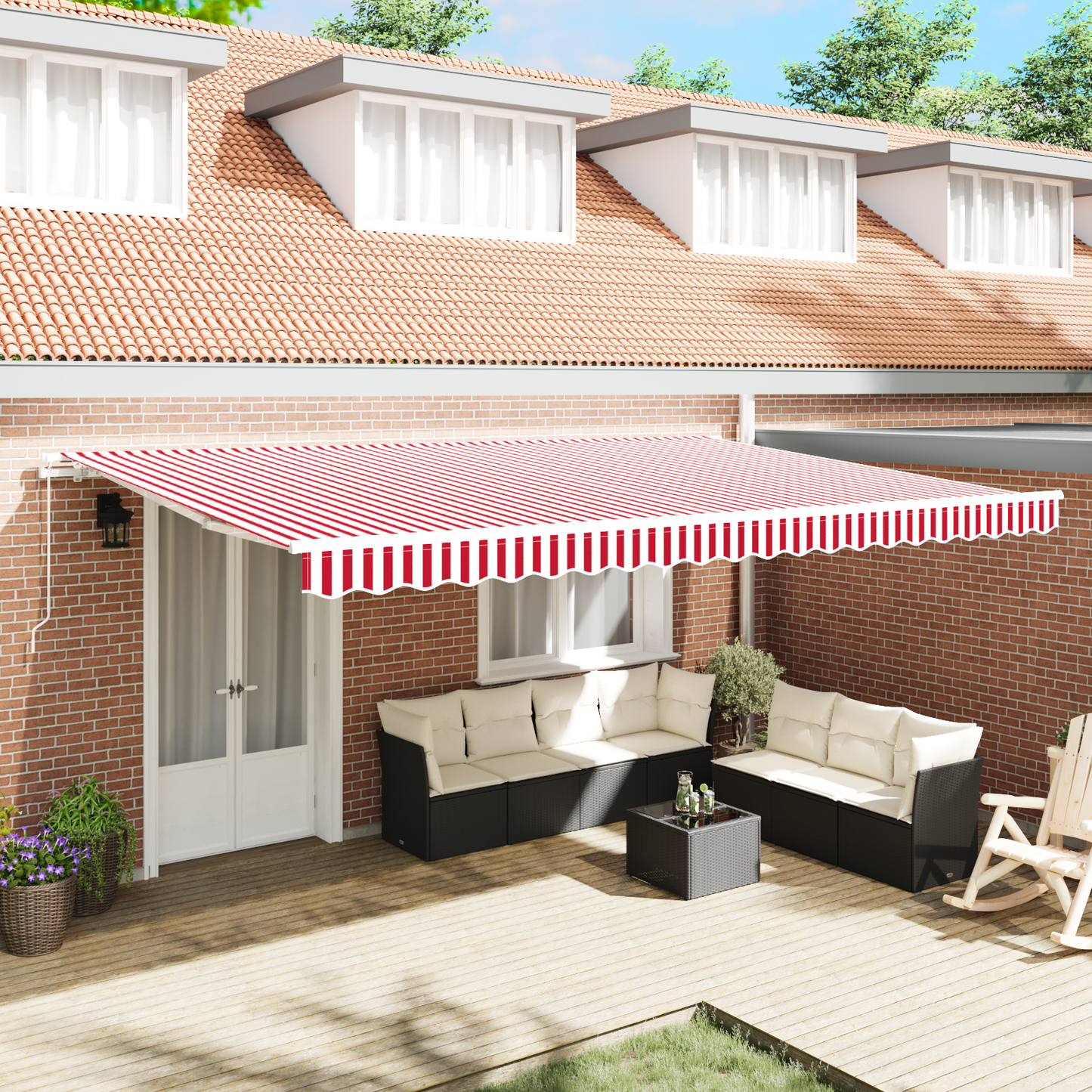 Retractable Awning Red and White 500 x 300 x 165 cm