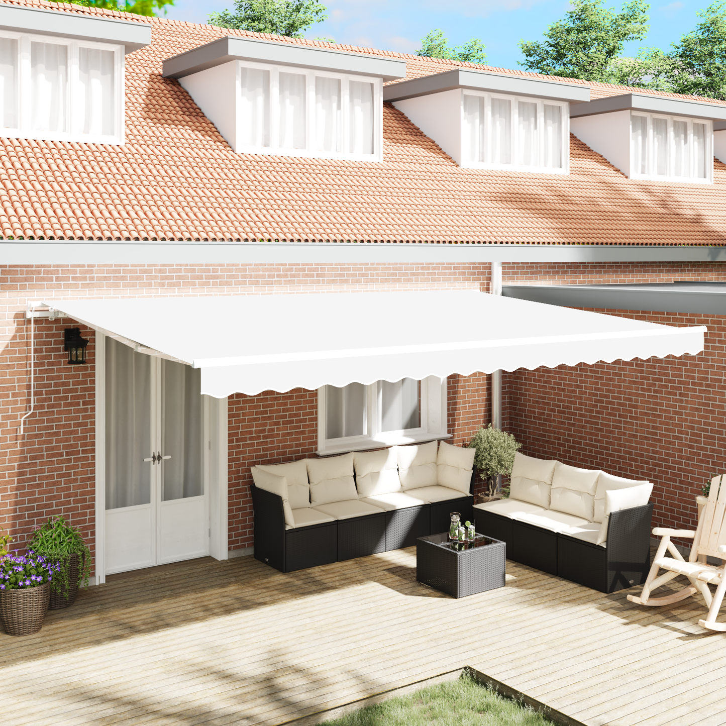 Retractable Awning White 500 x 350 cm Polyester and Aluminium