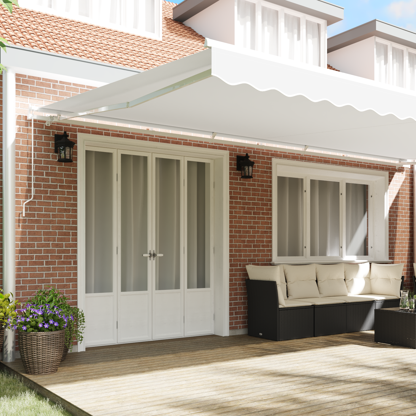 Retractable Awning White 600 x 300 cm Polyester and Aluminium