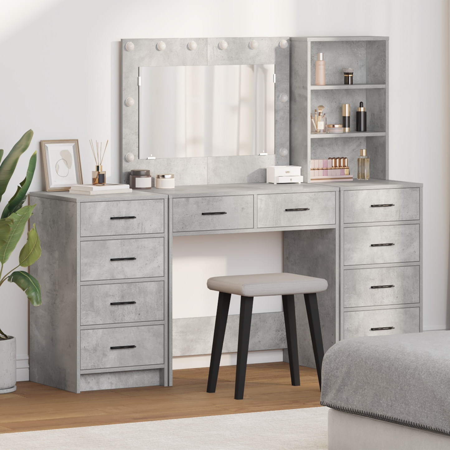 Dressing Table with Drawer 3 pcs Concrete Grey Engineered Wood