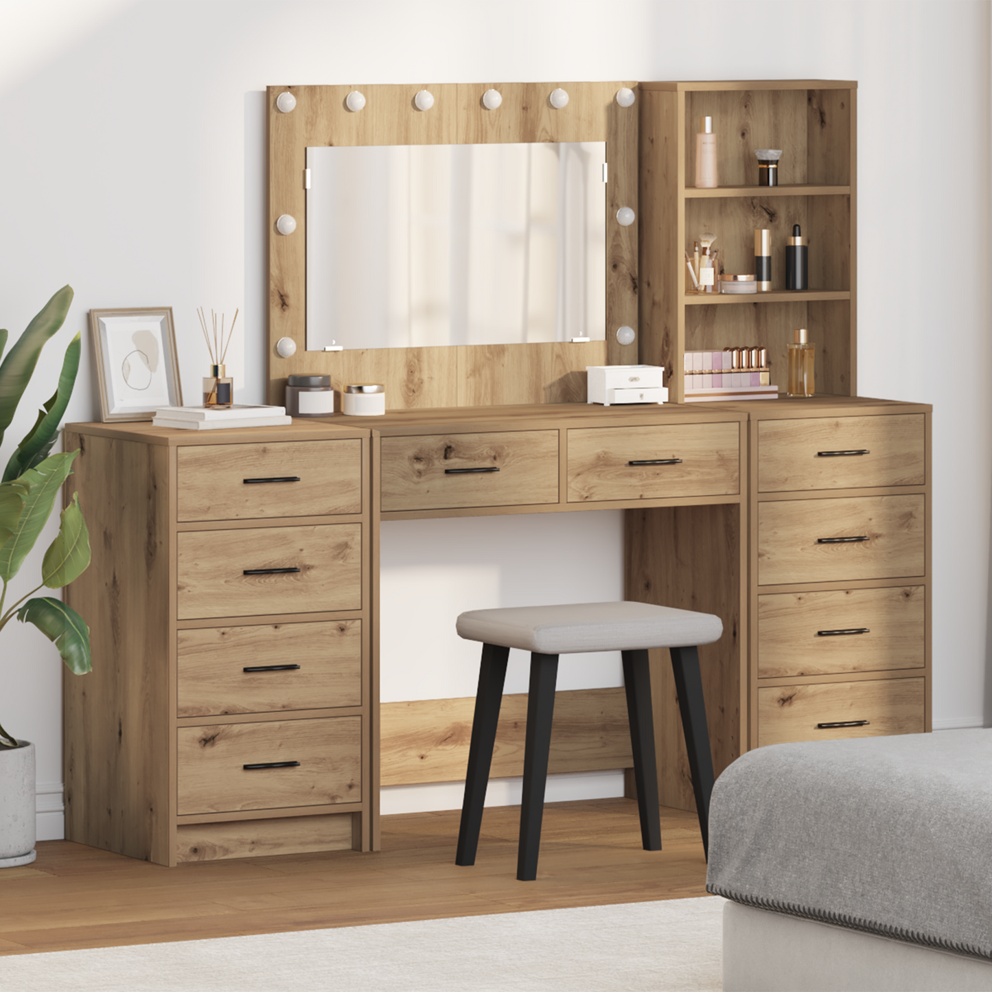 Dressing Table with Drawer 3 pcs Artisan Oak Engineered Wood