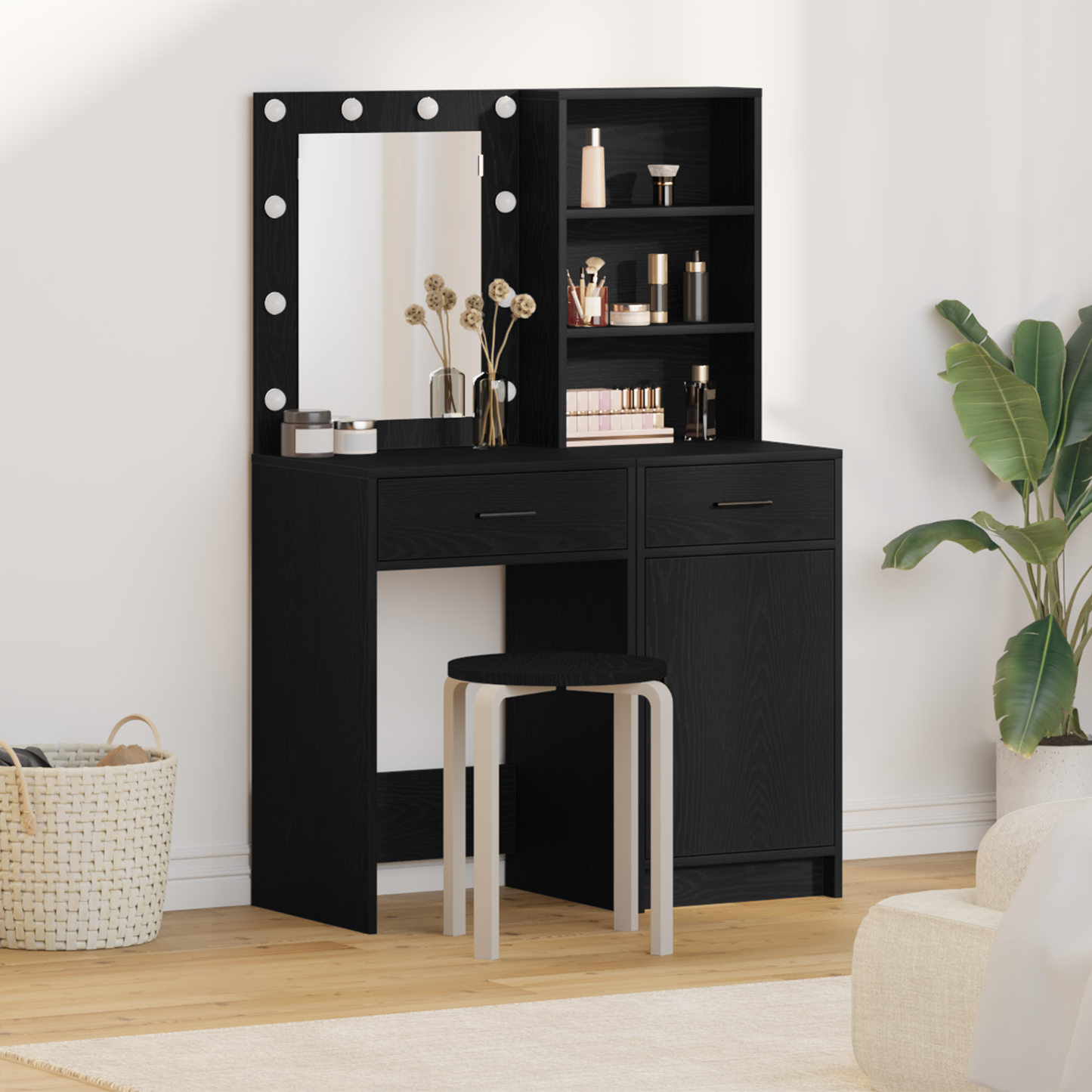 Dressing Table Set with Drawer 2 pcs Black Oak Engineered Wood