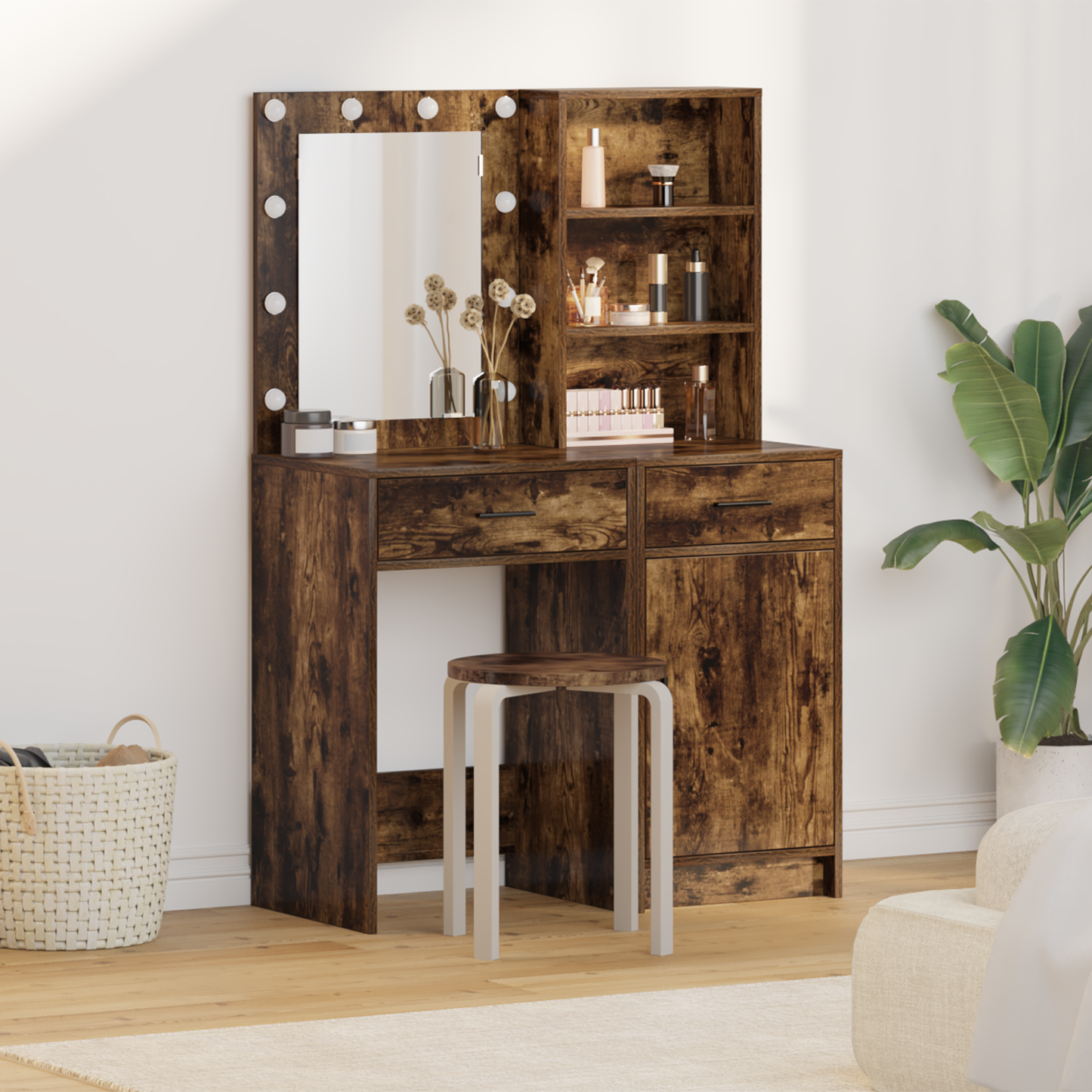 Dressing Table Set with Drawer 2 pcs Smoked Oak Engineered Wood
