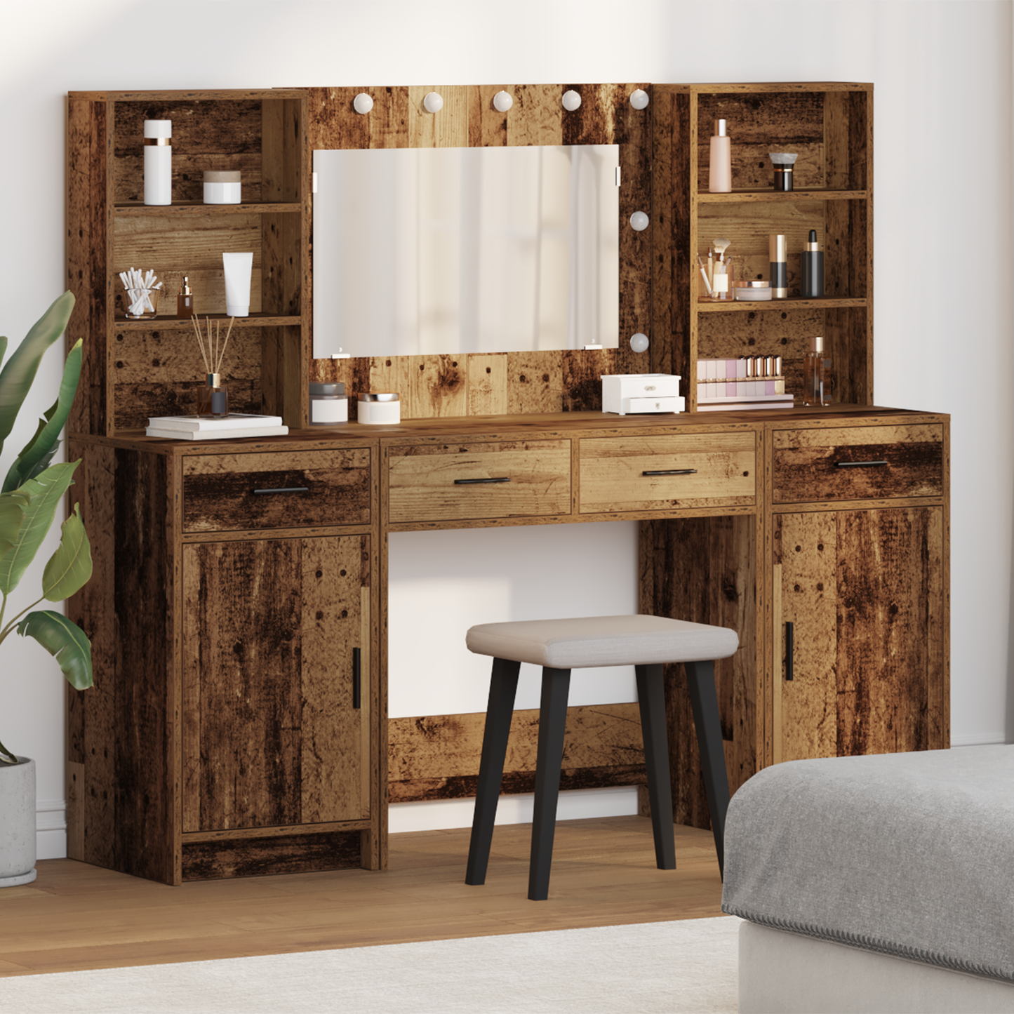 Dressing Table Set with Drawer 3 pcs Old Wood Engineered Wood