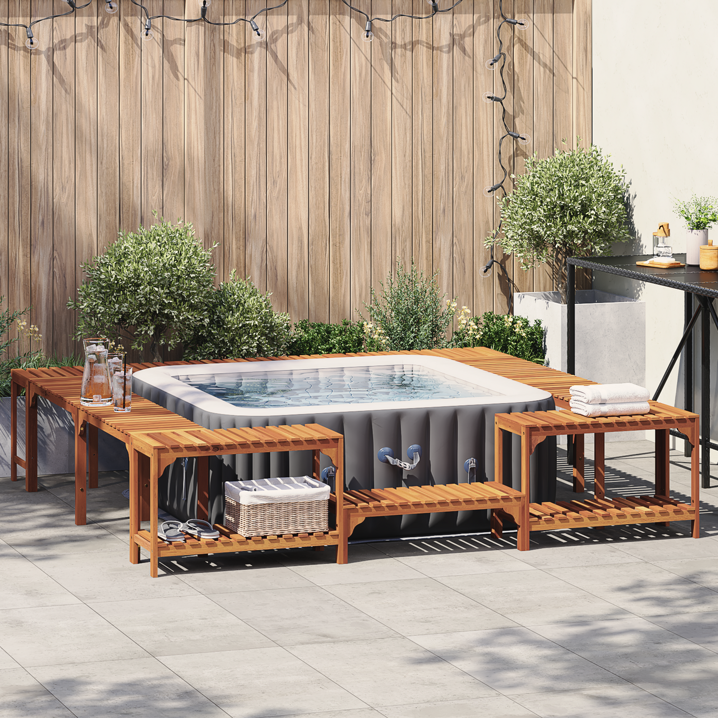 Hot Tub Surround Brown 255 x 255 x 55.5 cm Solid Acacia Wood