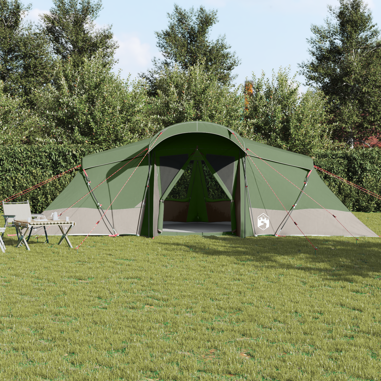 Family Tent with Roof Green and Grey 721 x 335 x 212 cm