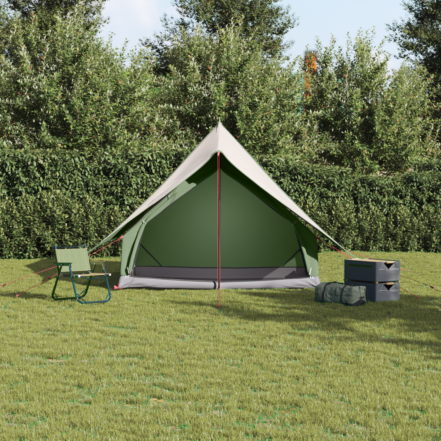 Family Tent with Roof Green and White 220 x 220 x 184 cm