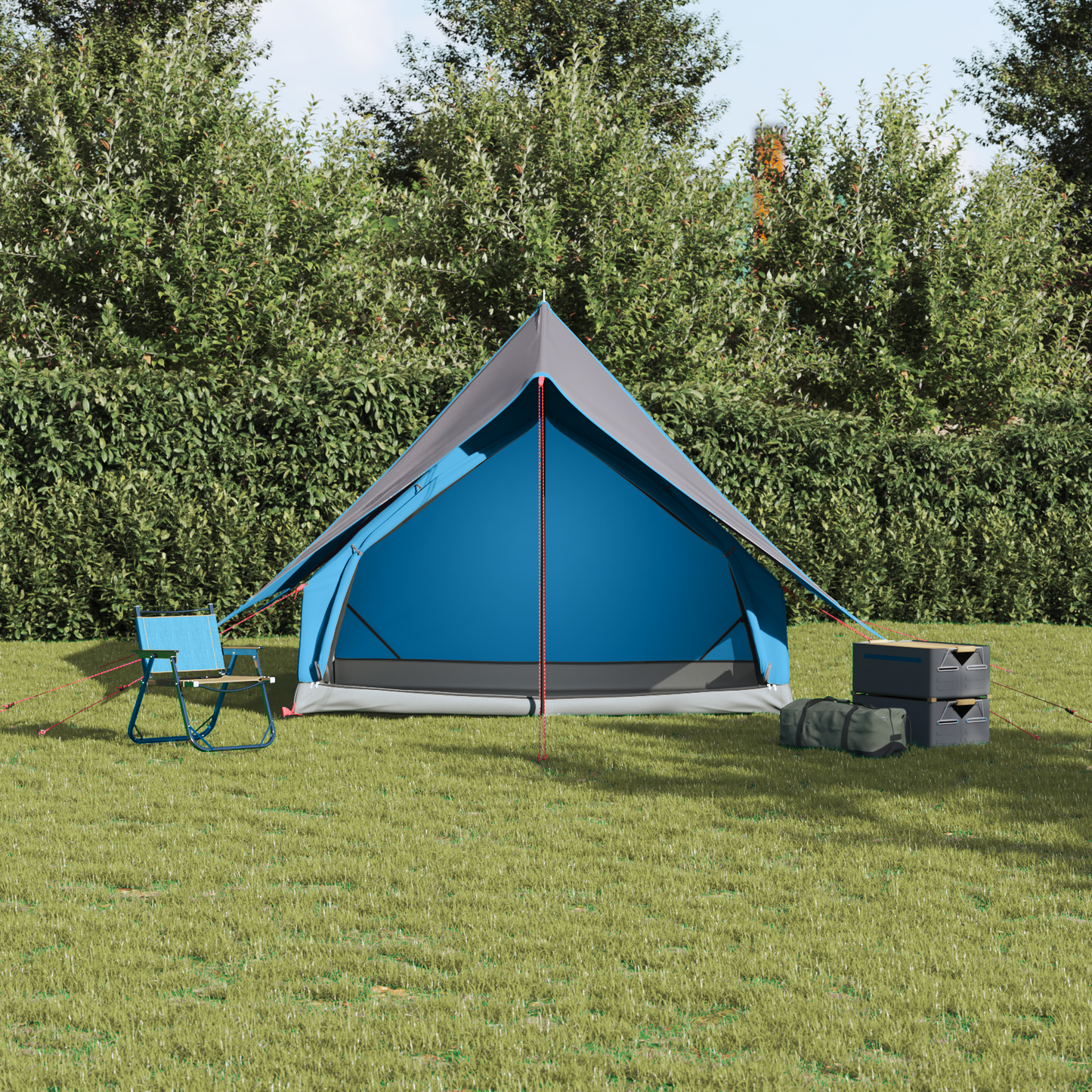 Family Tent with Roof Blue and Grey 220 x 220 x 184 cm