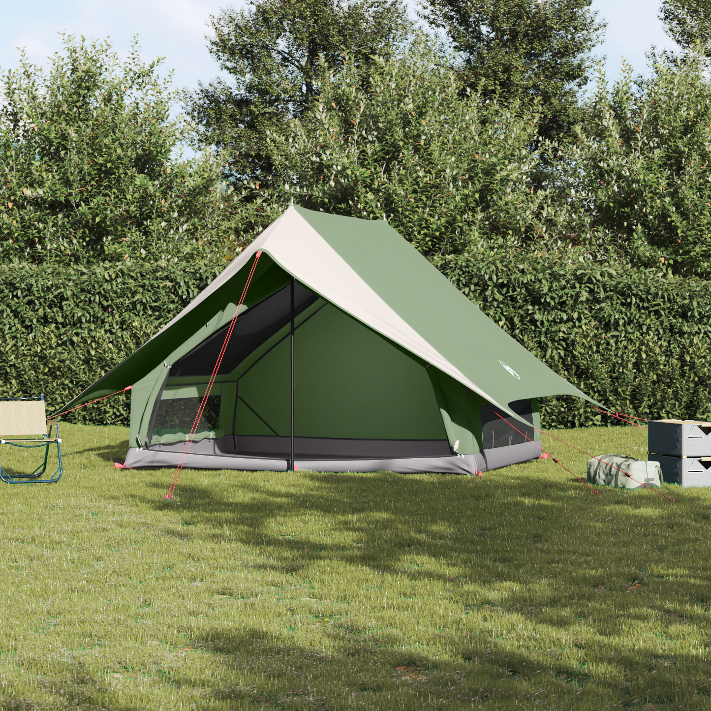 Family Tent with Roof Green and White 256 x 256 x 185 cm
