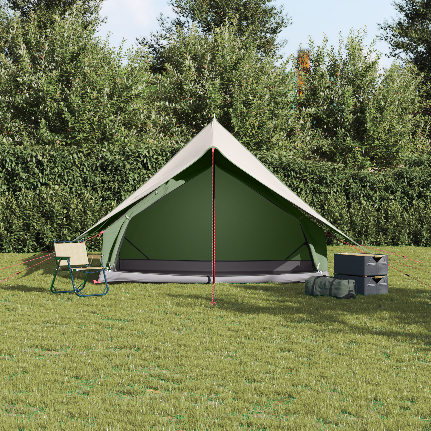 Family Tent with Roof Green and White 256 x 256 x 185 cm