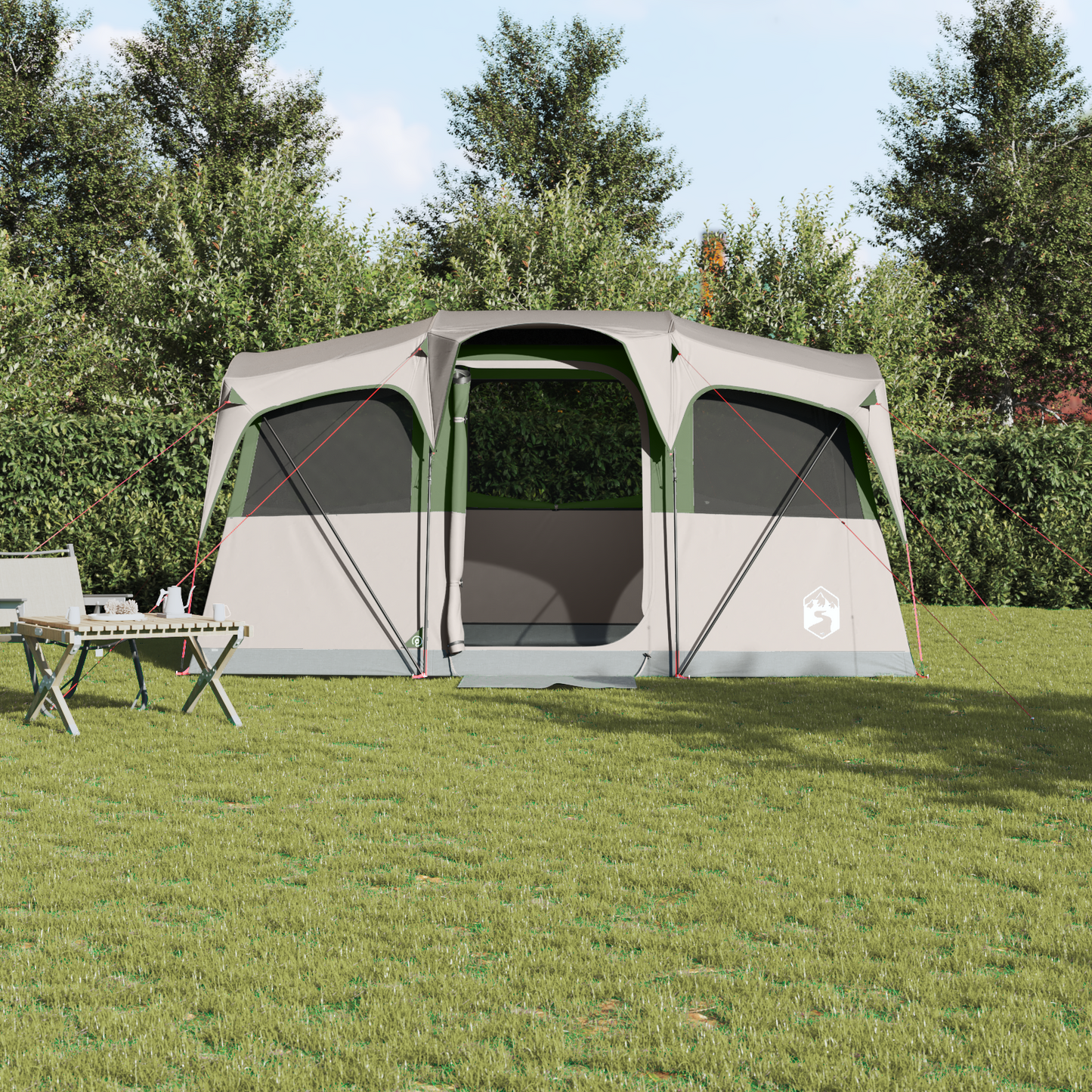 Family Tent with Roof White and Green 435 x 255 x 216 cm