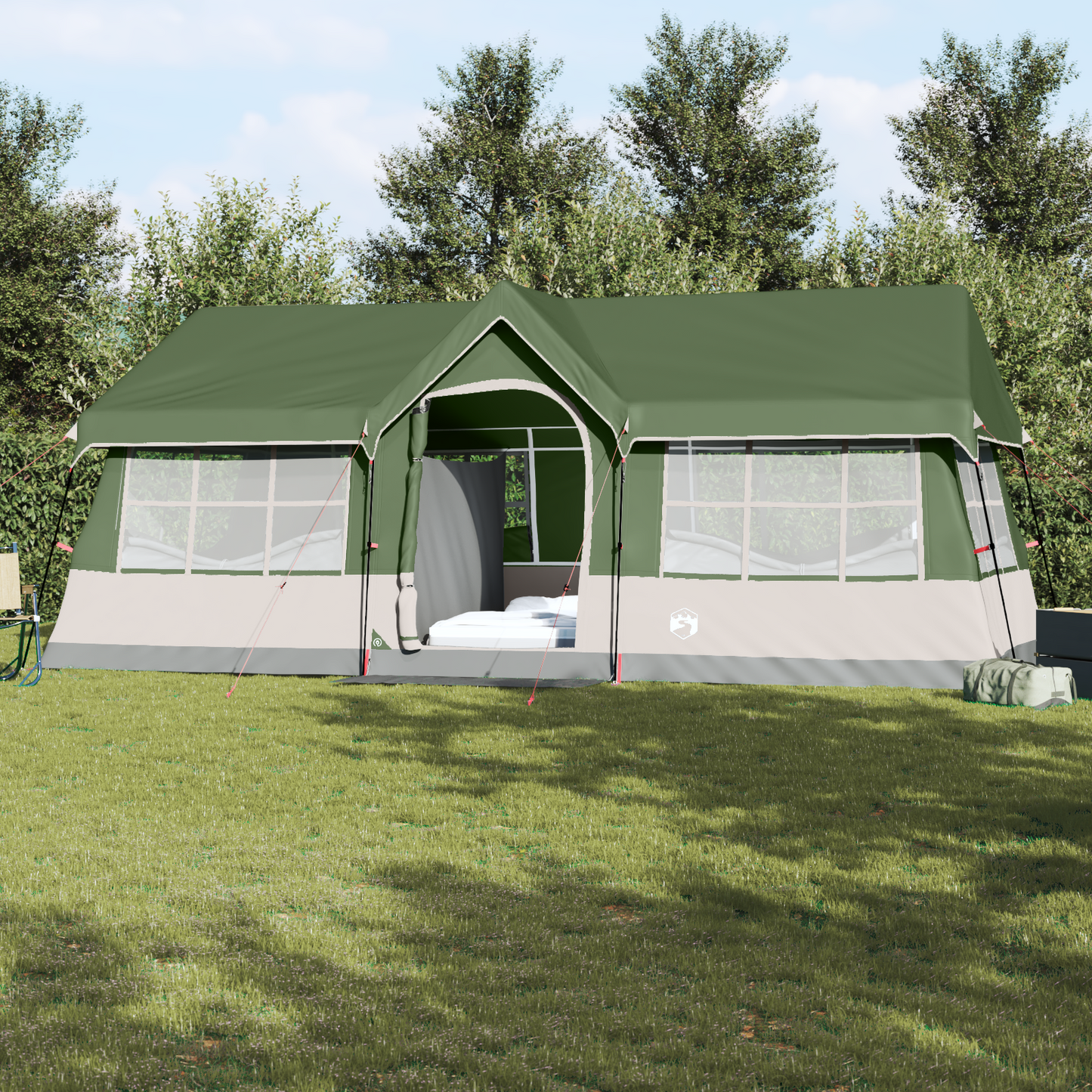 Family Tent with Roof Green and Beige 622 x 295 x 238 cm