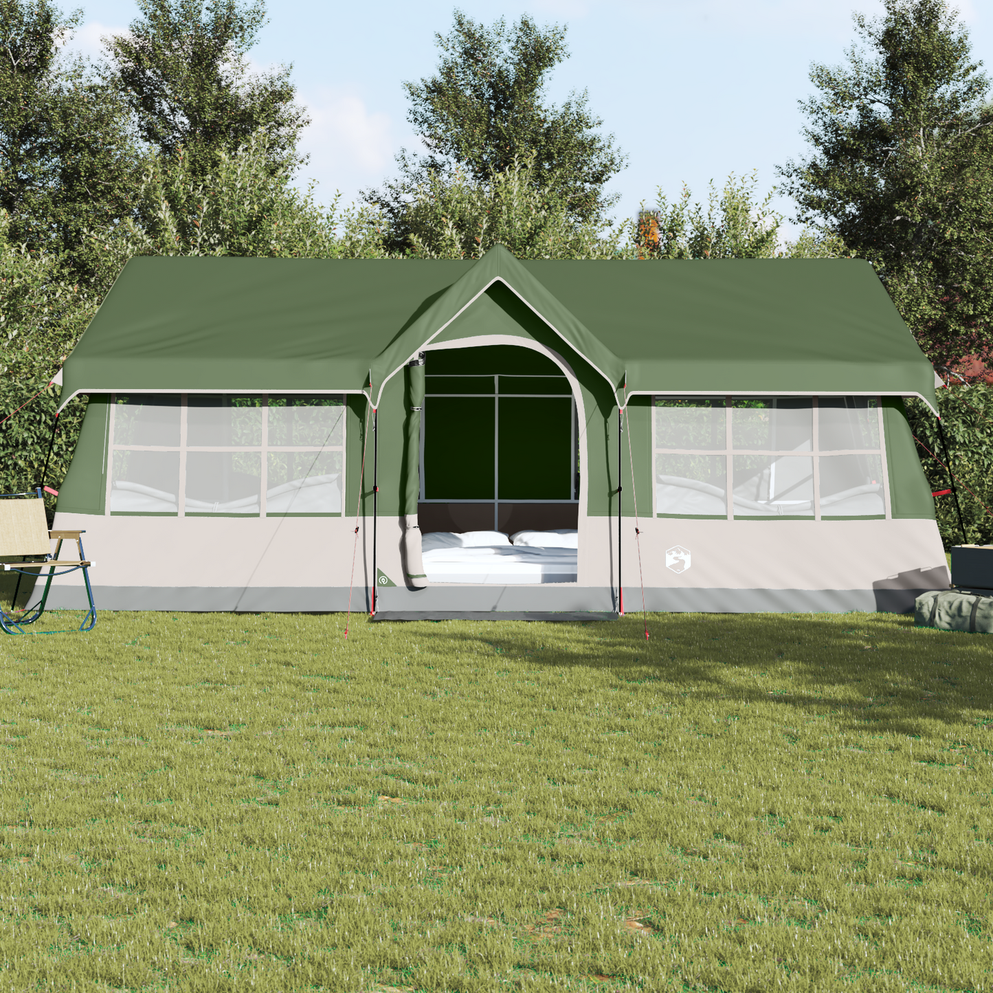 Family Tent with Roof Green and Beige 622 x 295 x 238 cm