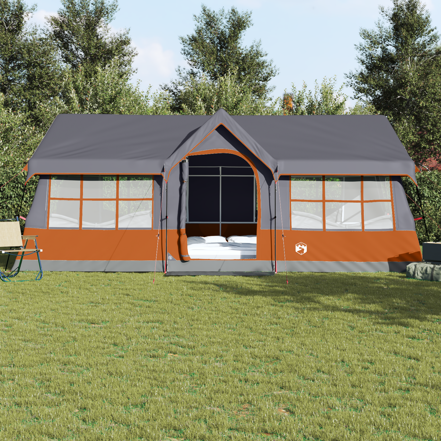 Family Tent with Roof Grey and Orange 622 x 295 x 238 cm
