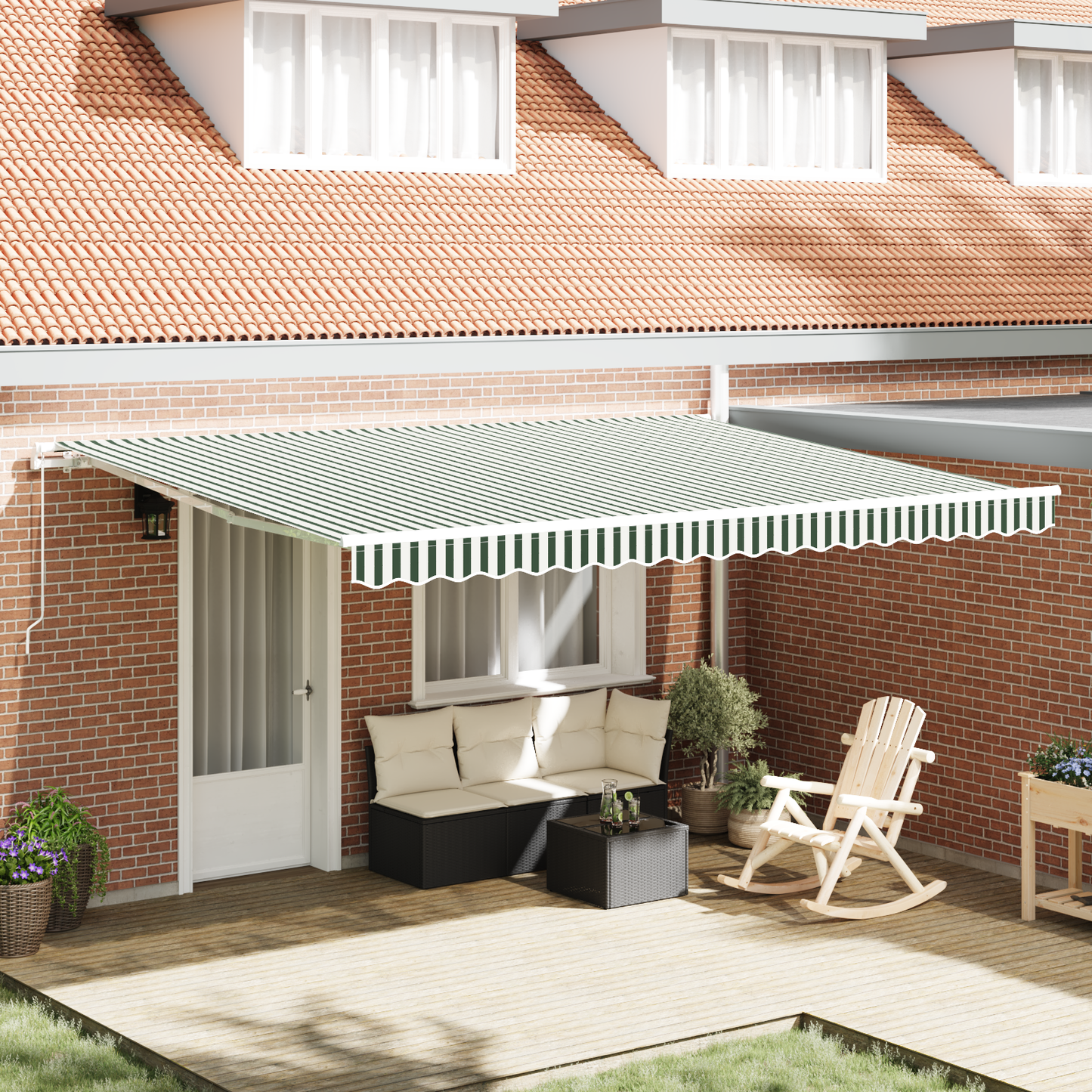 Awning Replacement Fabric Green and White 4.5 x 3 m Polyester