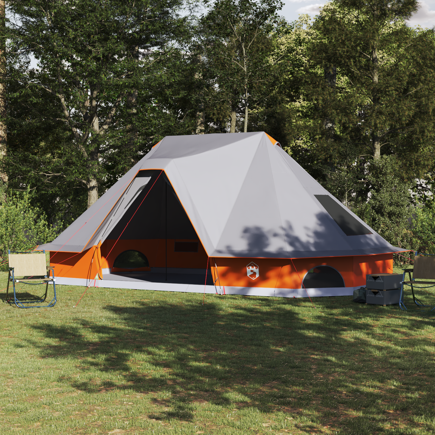 Tipi Tent with Roof Grey and Orange 680 x 430 x 270 cm Taffeta