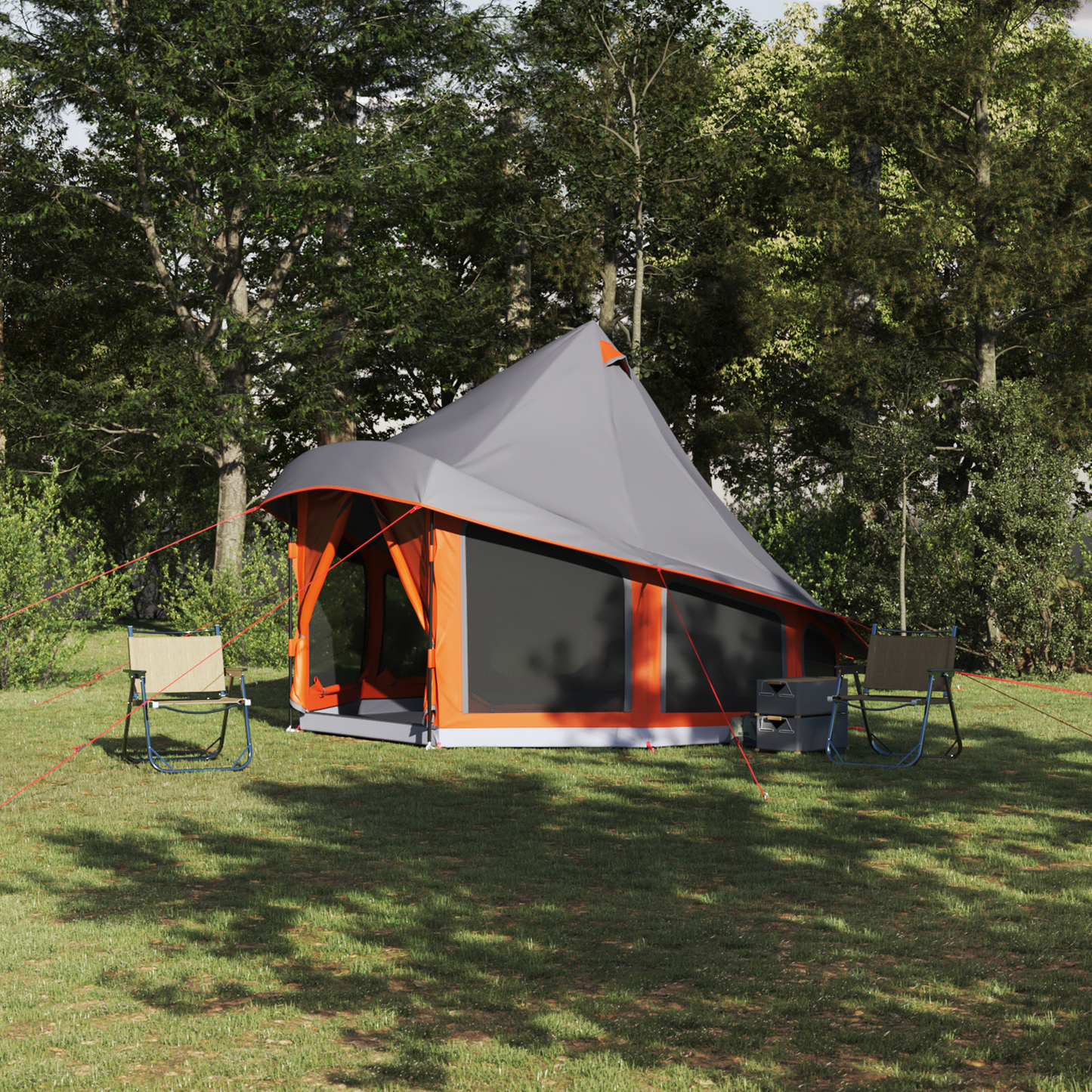 Tipi Tent with Roof Grey and Orange 404 x 370 x 270 cm Taffeta