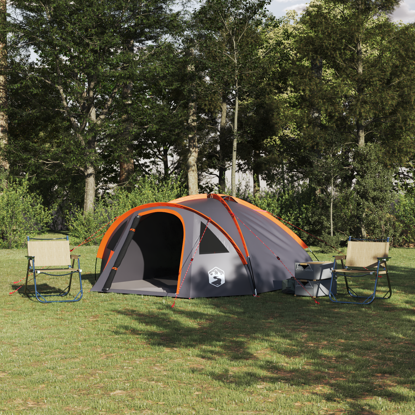 Dome Tent 4-Person 308 x 268 x 130 cm Grey and Orange Taffeta