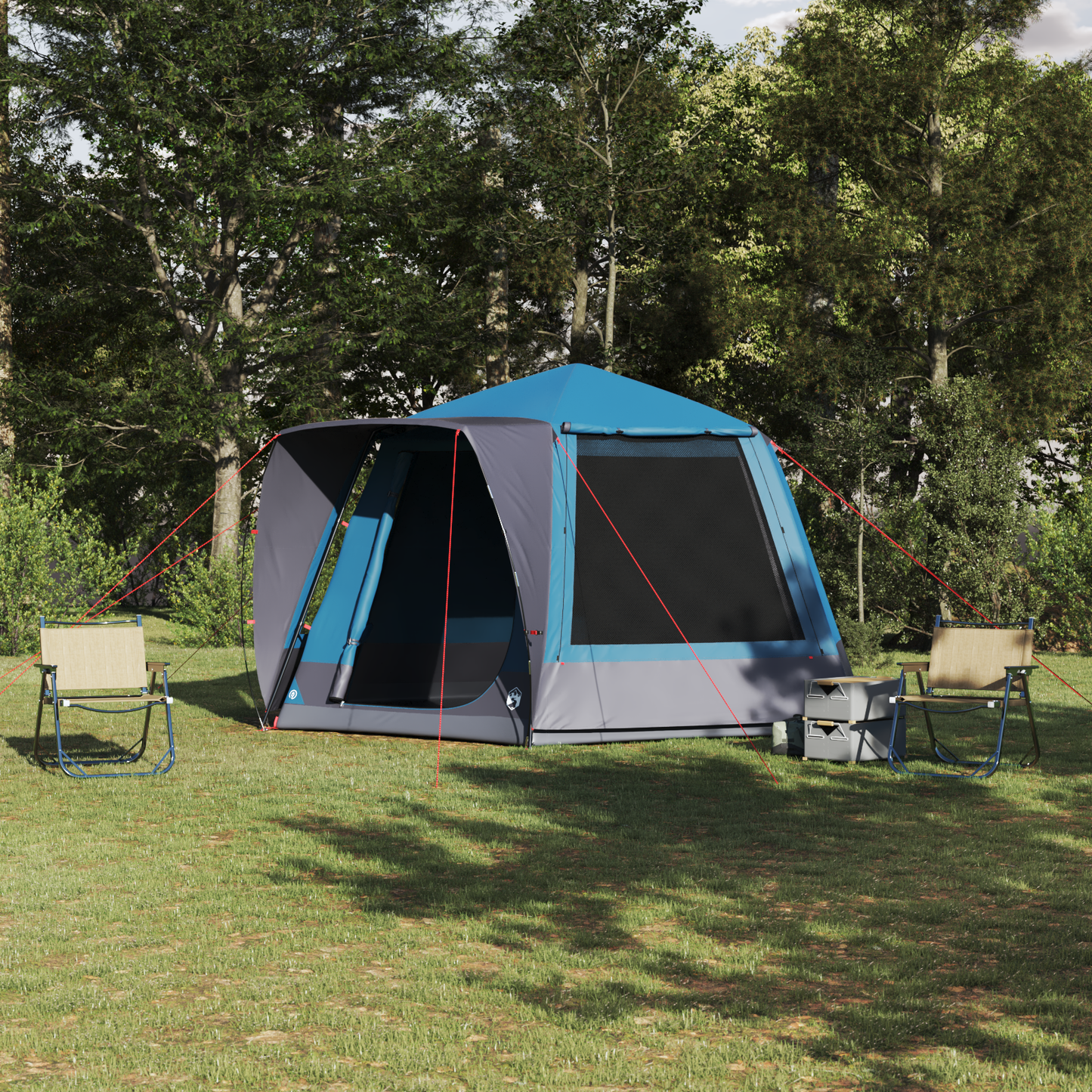 Camping Tent Cabin with Roof Blue 420 x 420 x 227 cm Polyester