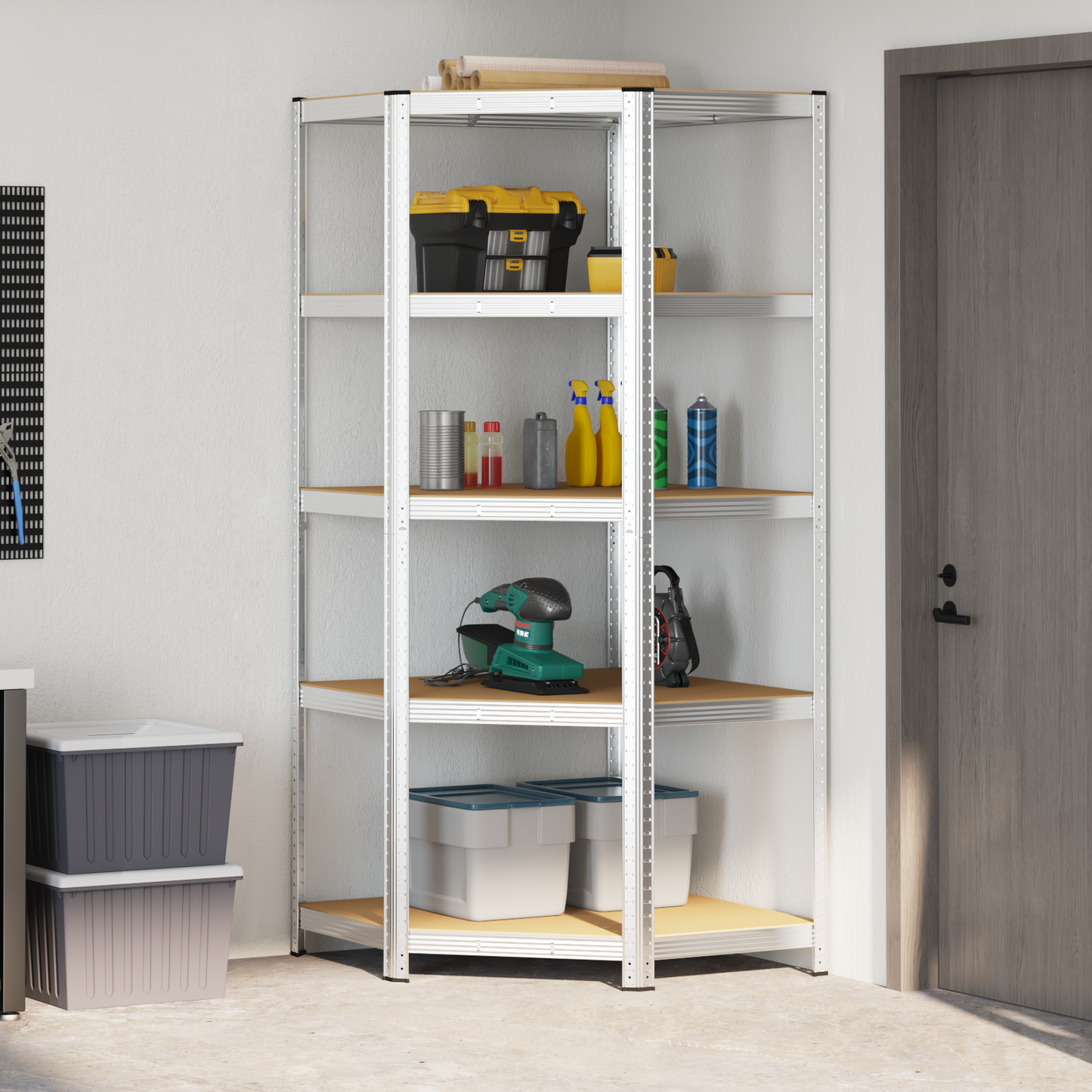 Corner Shelf with Shelf Silver 90 x 90 x 198 cm Engineered Wood