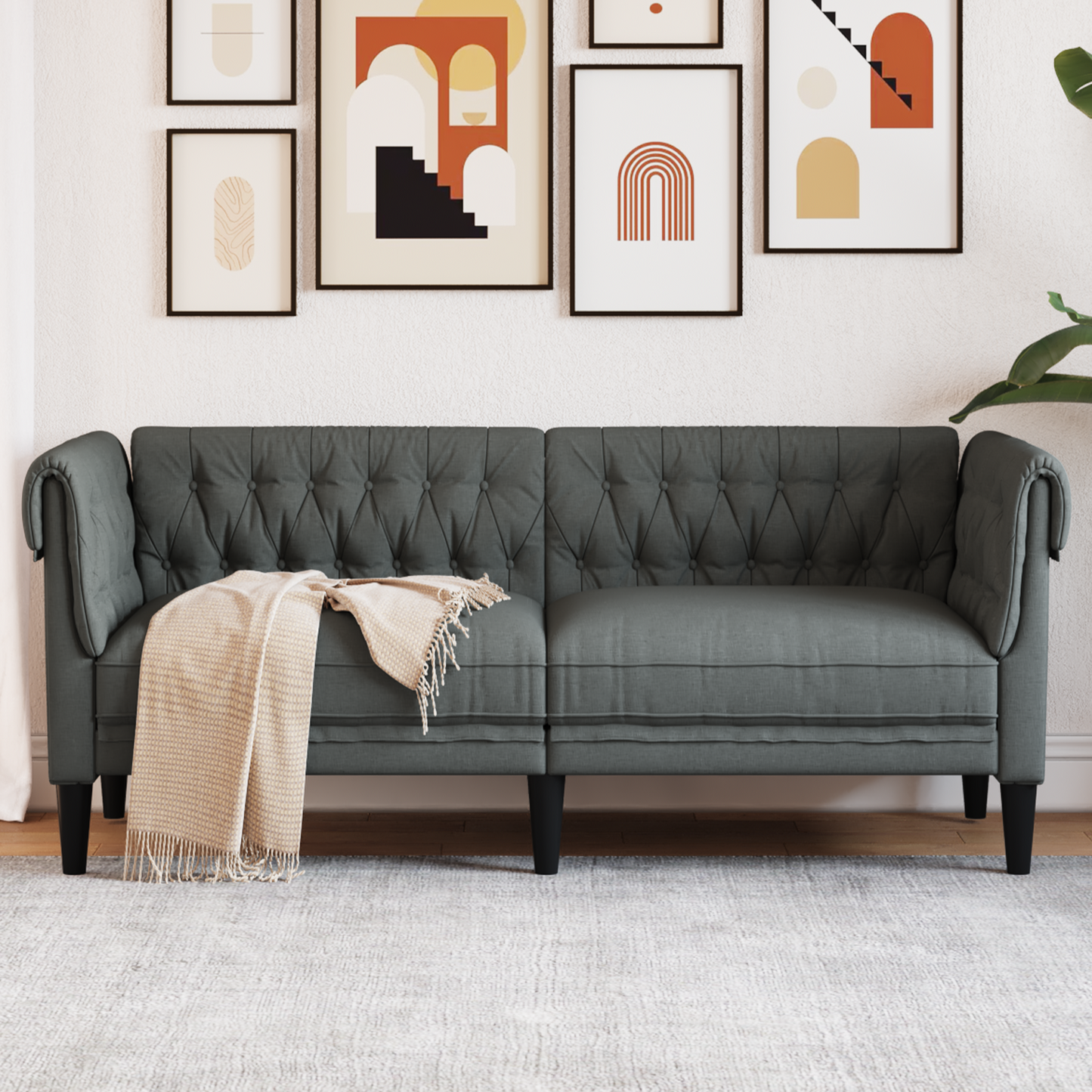 Sofa Dark Grey 182.5 x 74.5 x 74.5 cm Polyester