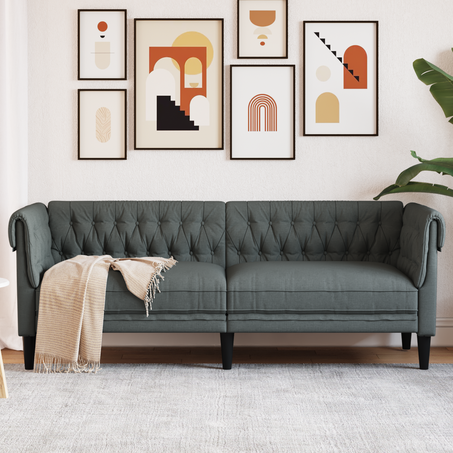 Sofa Dark Grey 201.5 x 74.5 x 74.5 cm Polyester