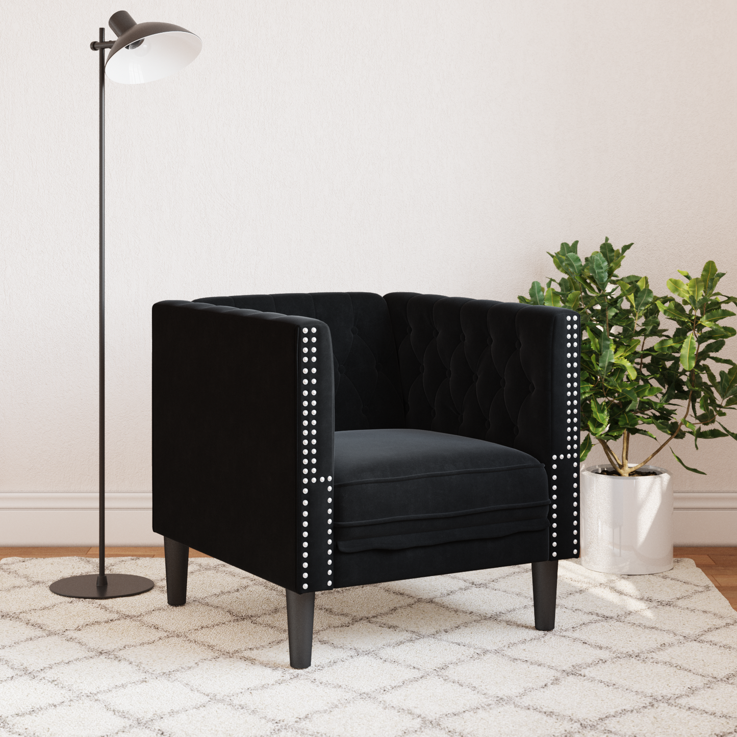 Sofa Black 74.5 x 71 x 70.5 cm Velvet