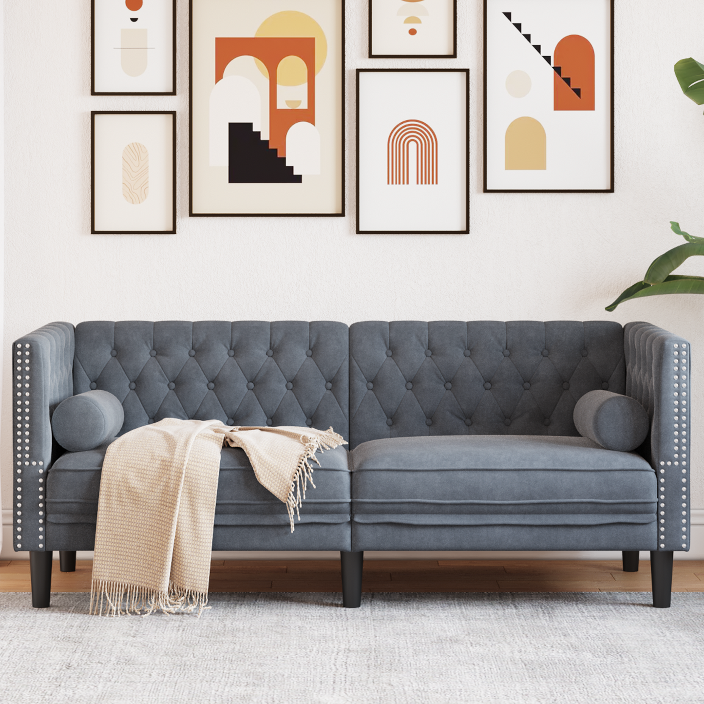 Sofa Dark Grey 174 x 74.5 x 70.5 cm Velvet
