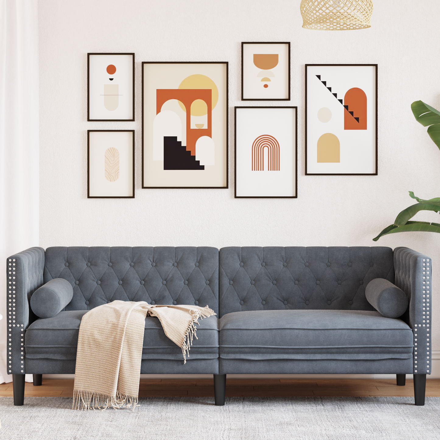 Sofa Dark Grey 194 x 74.5 x 70.5 cm Velvet