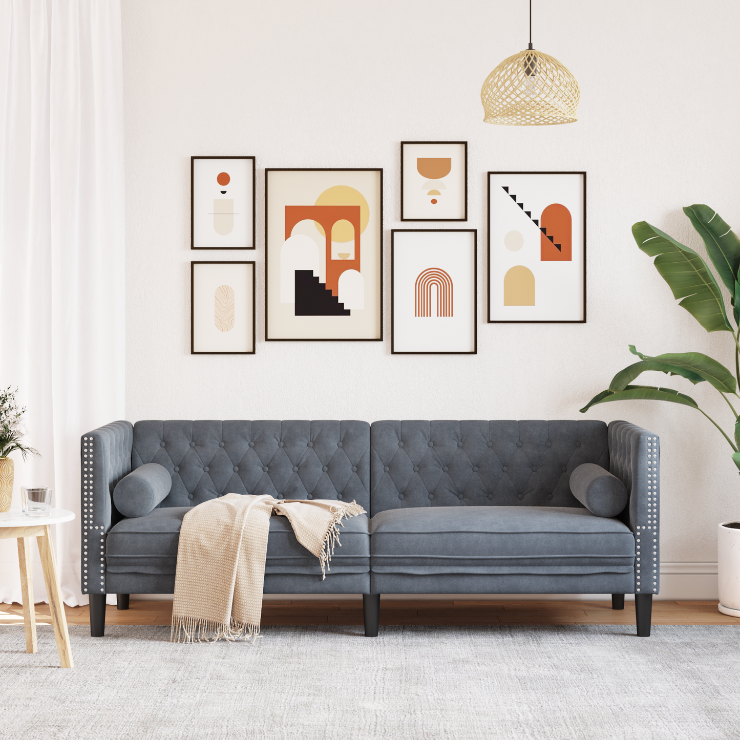 Sofa Dark Grey 194 x 74.5 x 70.5 cm Velvet